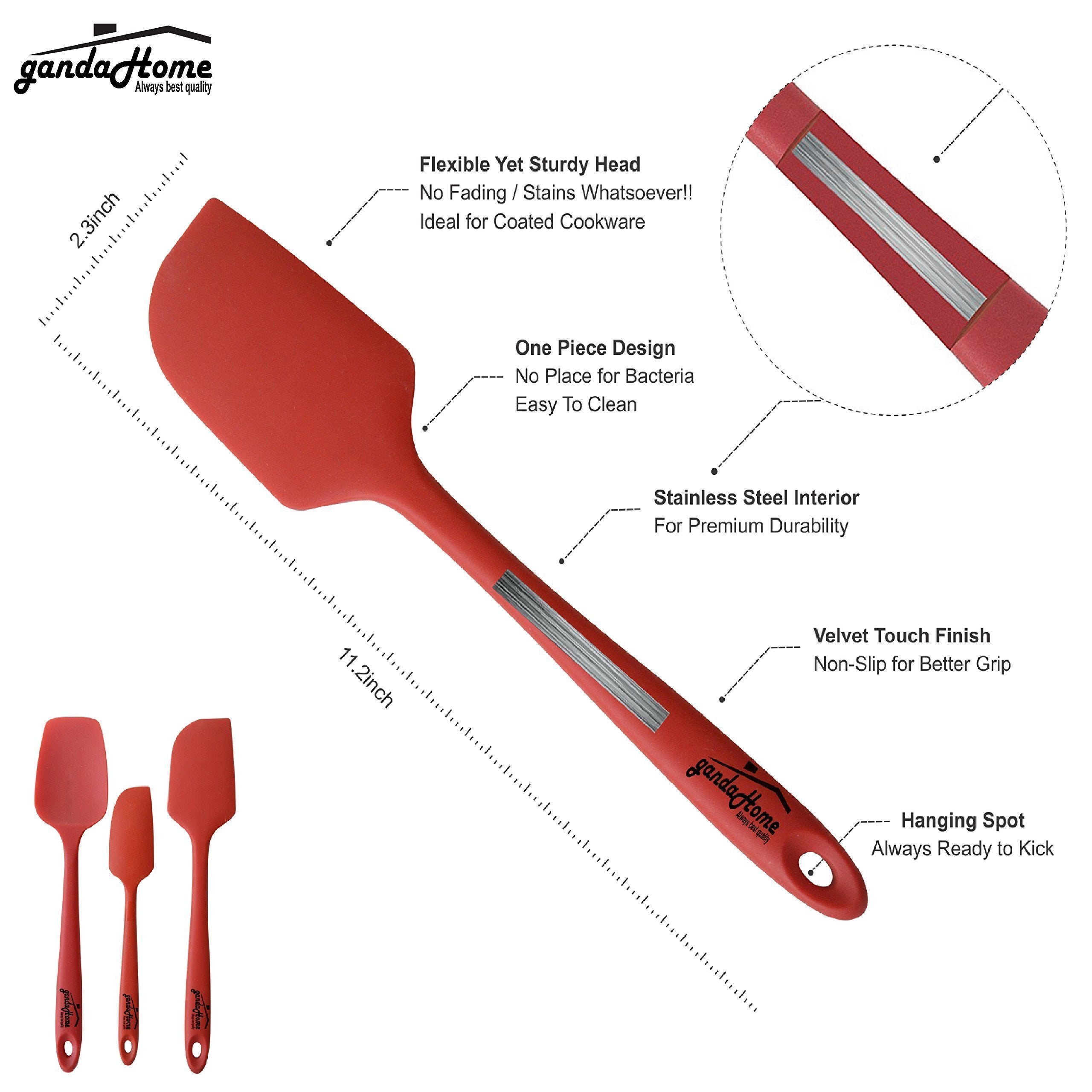 Mekbok Silicone Spatula Set - 3-Piece Rubber Spatulas Silicone Heat Resistant 600F For Everyday Task - Seamless Design Kitchen S