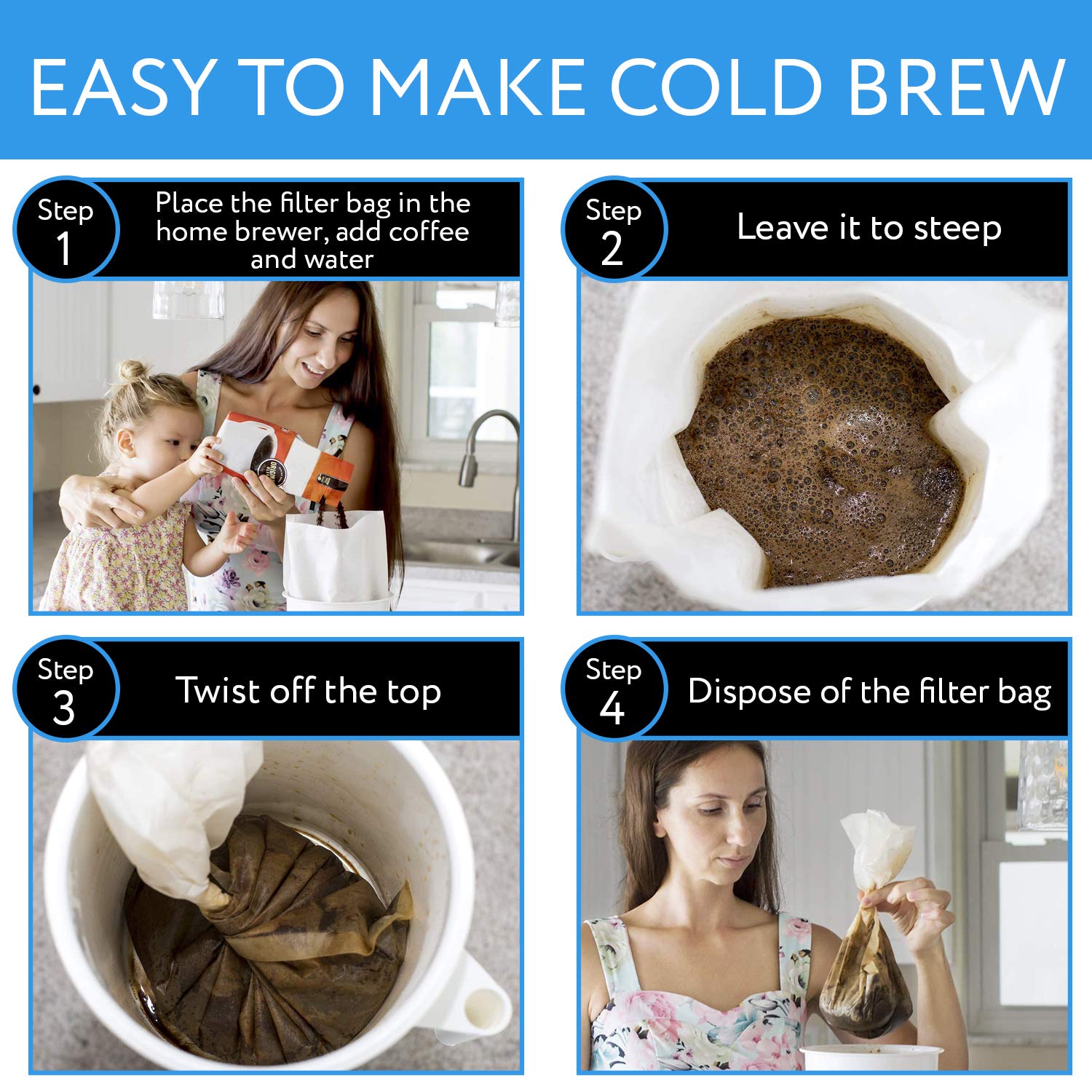 Impresa 30 Pack Cold Brew Paper Filter Bags Compatible Replacement For Toddy(R) & Oxo Brew - Home Cold Brew System Filter Bag -