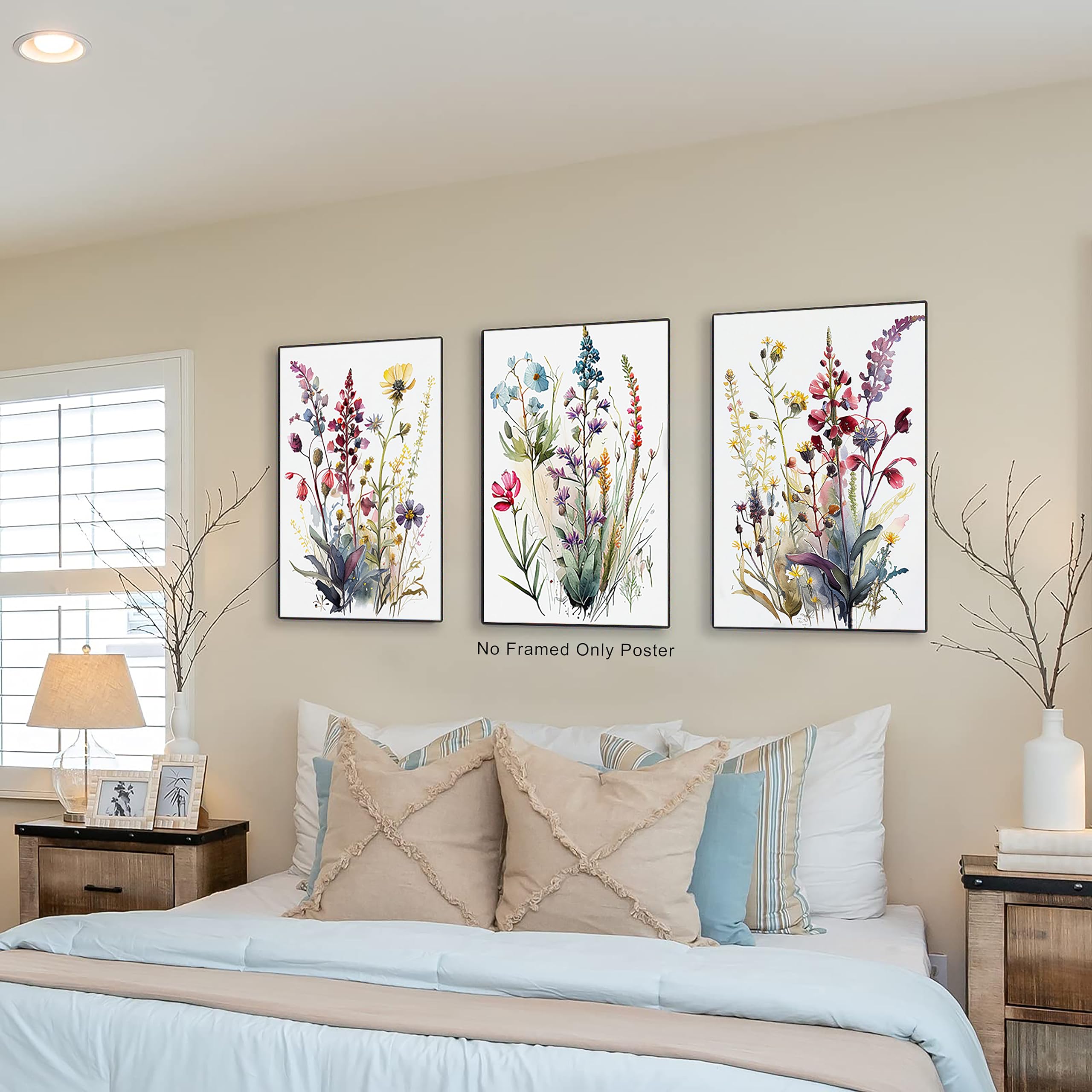 Wildflower Wall Art Watercolor Minimalist Wildflowers Prints Modern Botanical Plant Leaves Painting Picture Watercolor Blooming