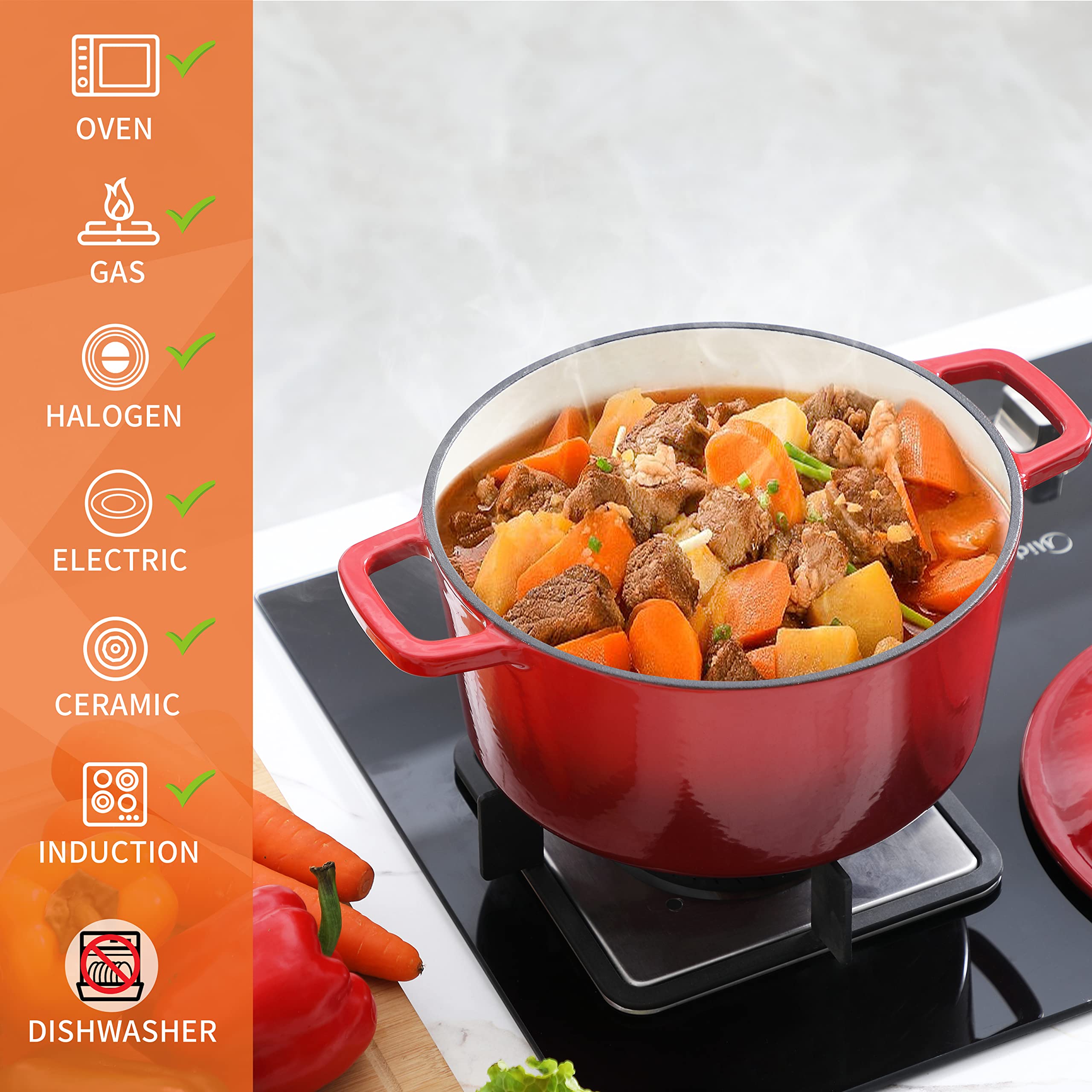 Velaze 6 Qt Enameled Cast Iron Dutch Oven, Dual Handles Dutch Oven Pot With Lid,Heavy-Duty Non-Stick Round Dutch Oven For Bread