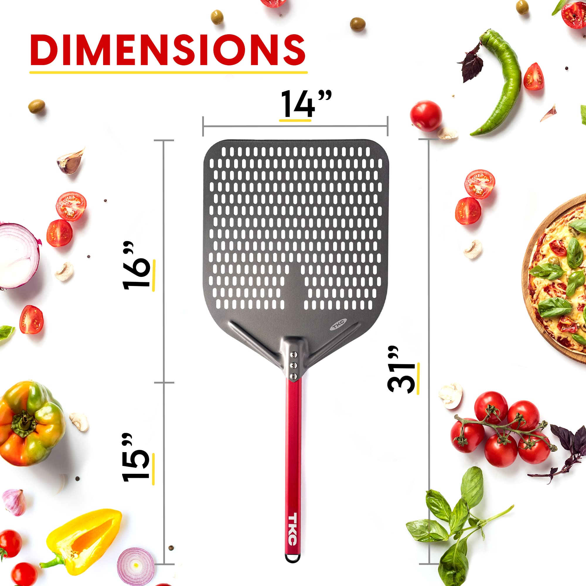 Tkc Perforated Pizza Peel Bundle With 14 Inch Xl Peel And 8'' Inch Pizza Turning Peel - Commercial Grade Pizza Spatula - Fits Al