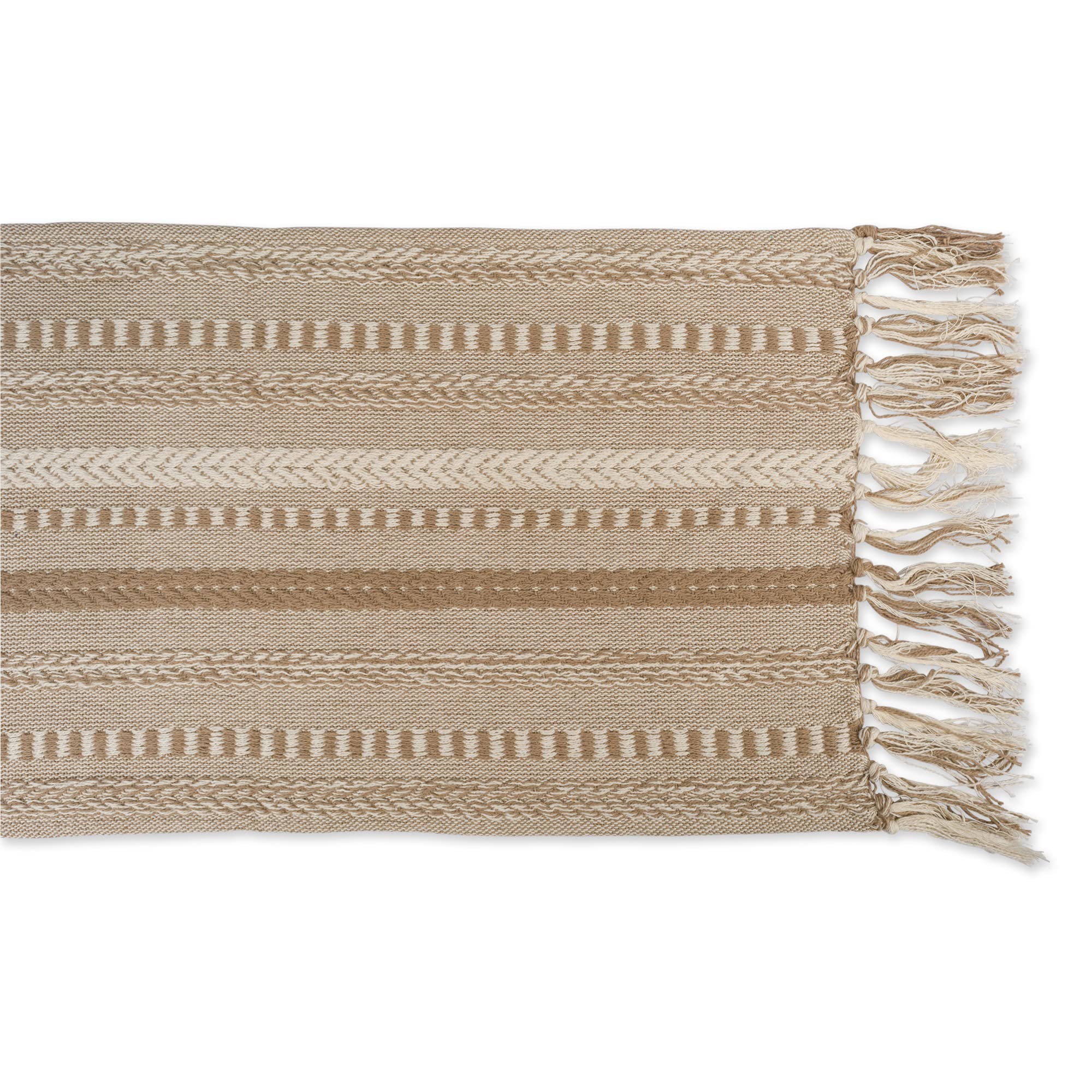 DII Farmhouse Braided Stripe Table Runner Collection  15x108 (15x113  Fringe Included)  Stone