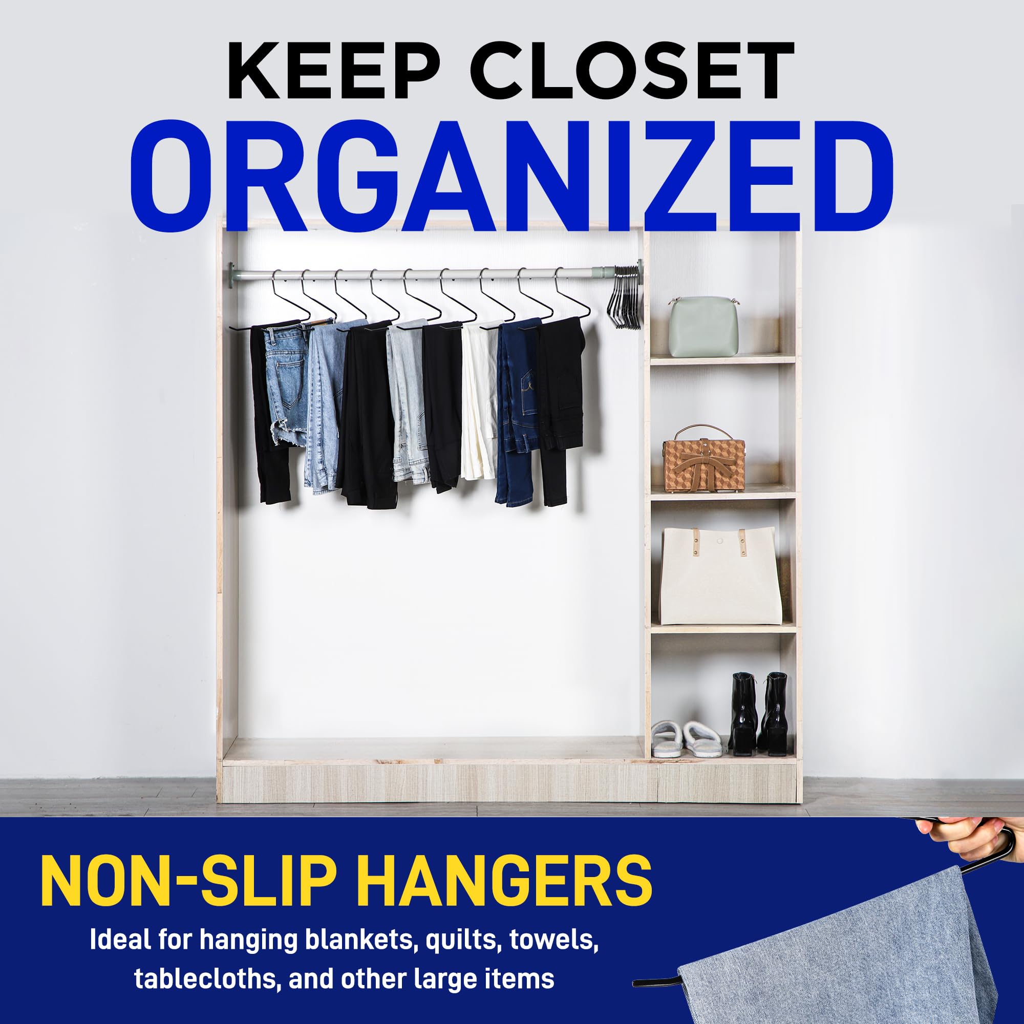 Lifemaster Metal Pants Hanger Set - 50 Pieces Elegant Non-Slip Closet Space Saving Hanger Set For Pants, Trouser, Blankets, And