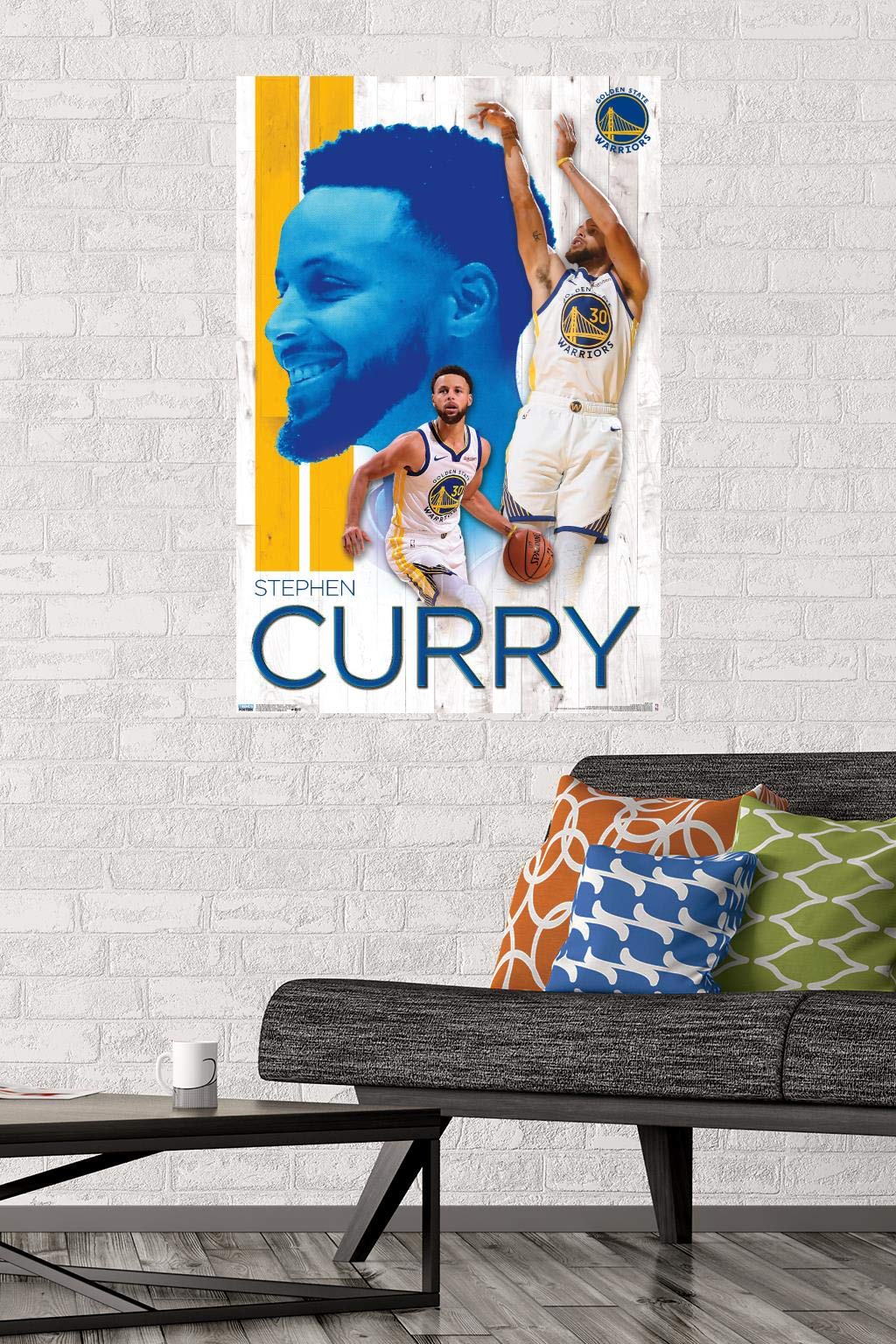 Trends International Nba Golden State Warriors - Stephen Curry 19 Wall Poster, 22.375'' X 34'', Premium Poster & Mount Bundle