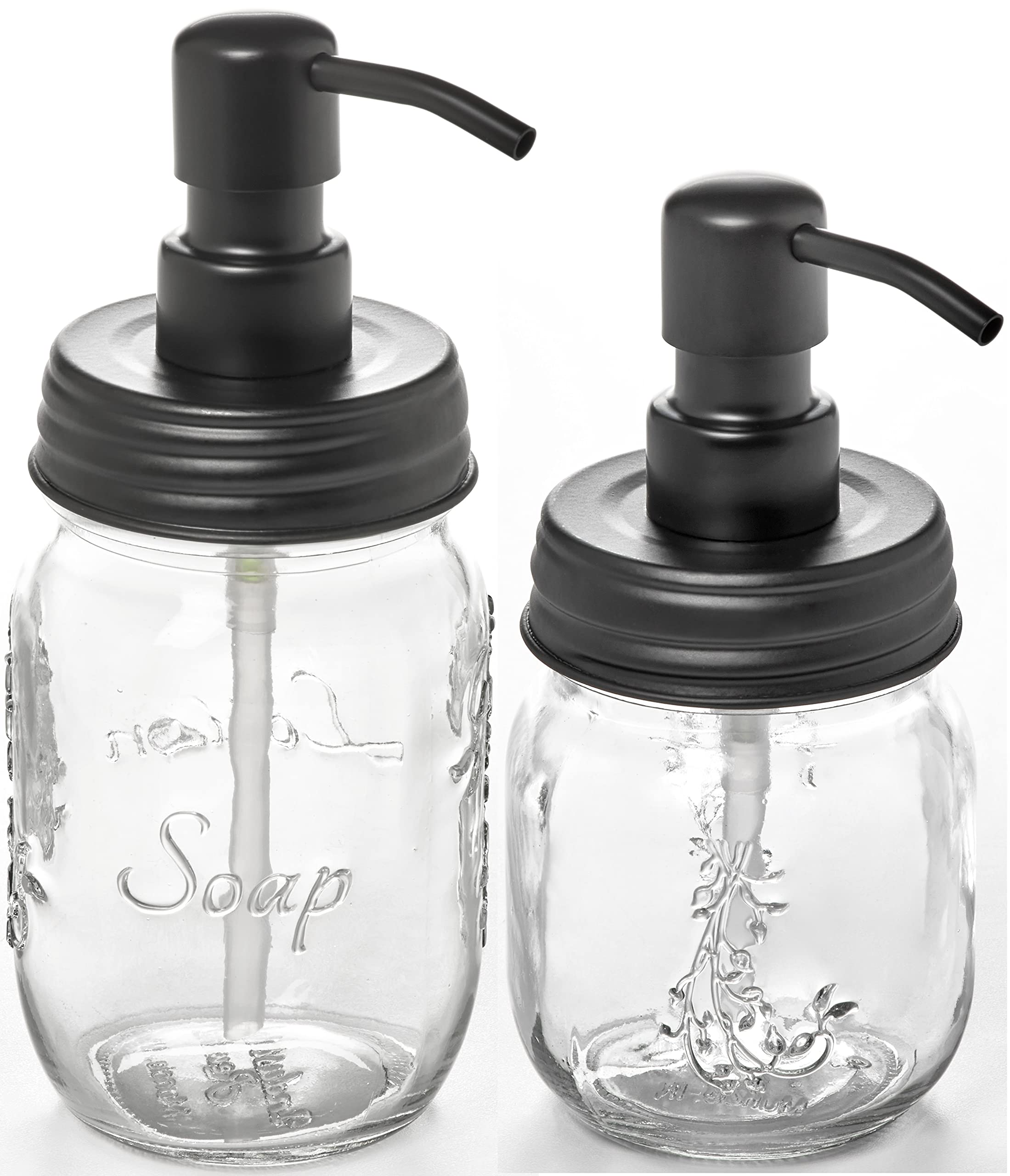 Mason Jar Soap And/Or Lotion Dispenser With Gloss Black Pump Dispenser And Non Slip Coaster For Hand Sanitizer, Liquid Soap Or H