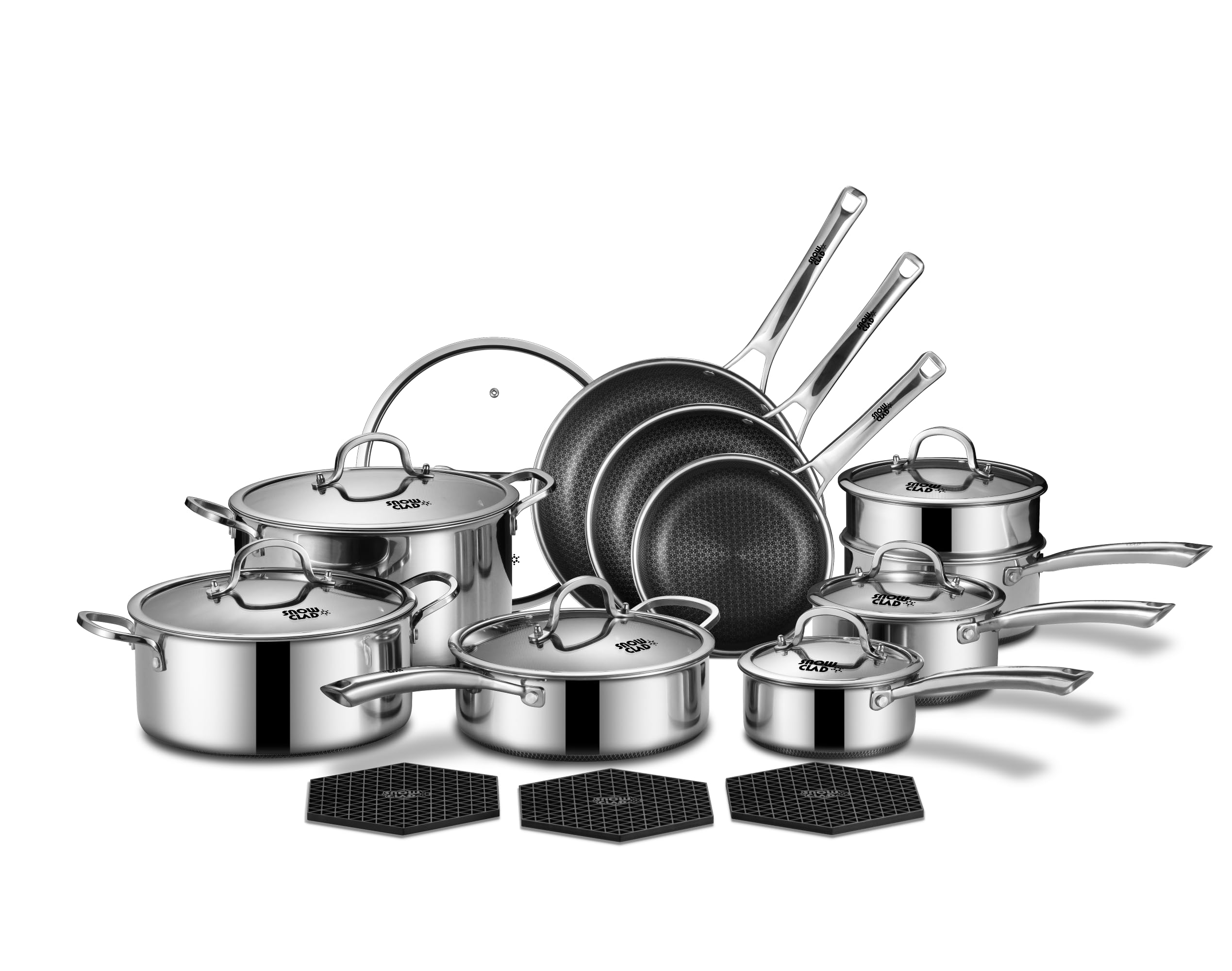 SNOWCLAD Pots and Pans Set Non Stick | Stainless Steel Kitchen Cookware