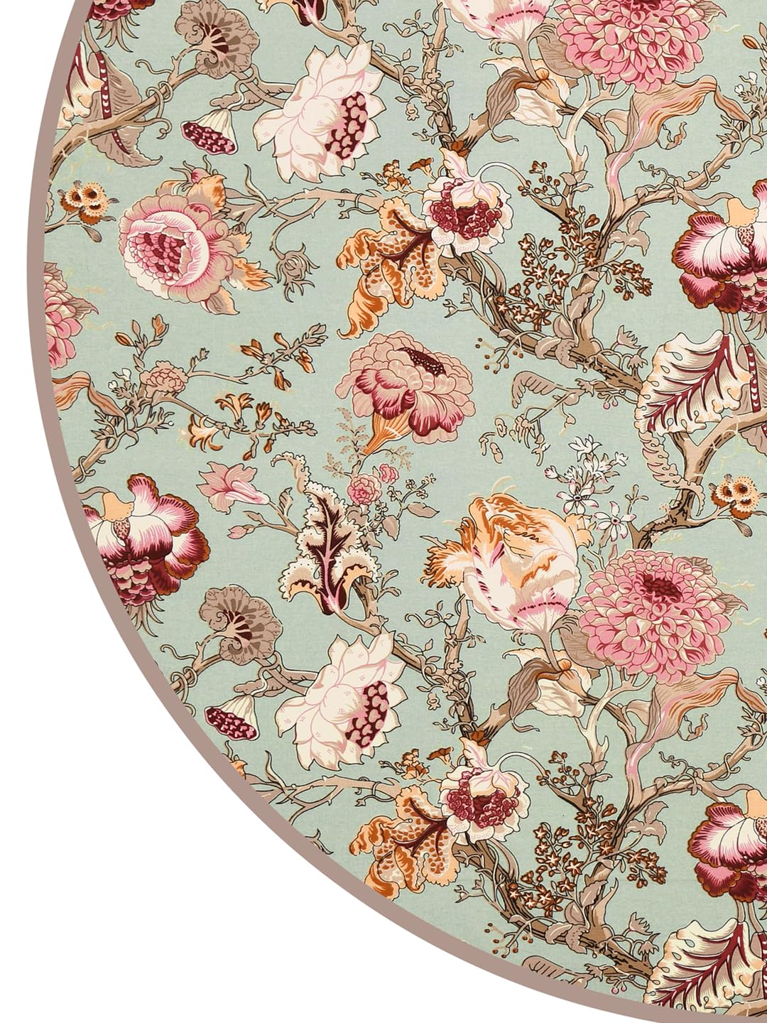 Clasiko 100% Cotton 6 Seater Round Table Cover; 72x72 Inches; Multicolor Flowers On Green