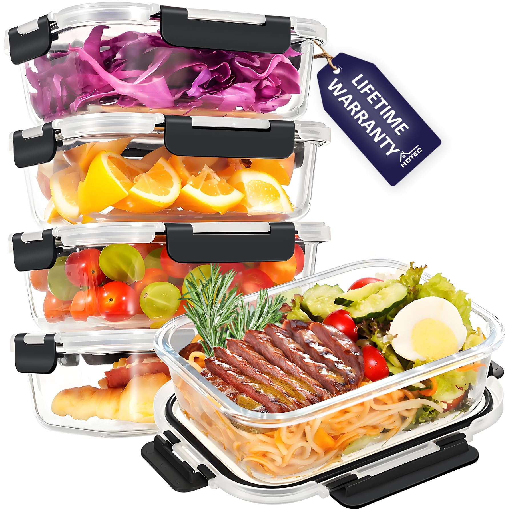Hotec 35Oz Glass Food Storage Container, Airtight Glass Lunch Fruit Containers With Lids - Microwave, Oven, Freezer And Dishwash