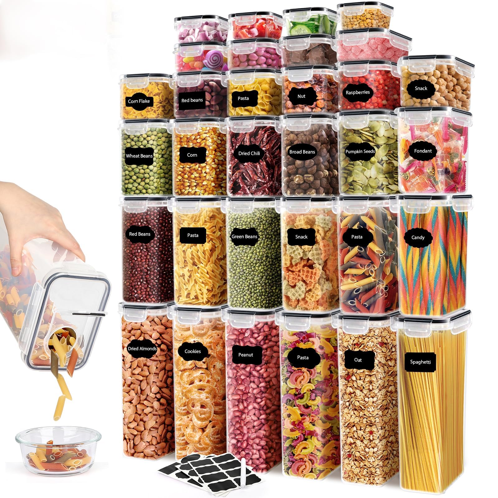 Jujojb 68 Pcs Airtight Food Storage Containers With Lids Bpa Free,2 Pack With Pouring Spout Cereal Containers Storage For Kitche