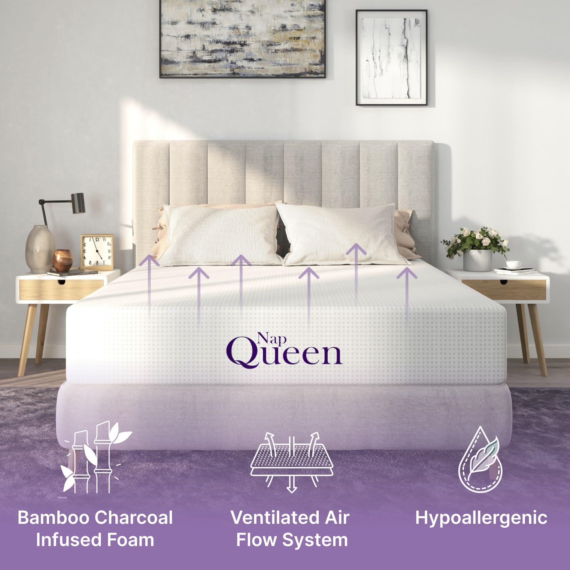 Napqueen 10 Inch Twin-Xl Size Mattress, Bamboo Charcoal Memory Foam Mattress, Bed In A Box, White