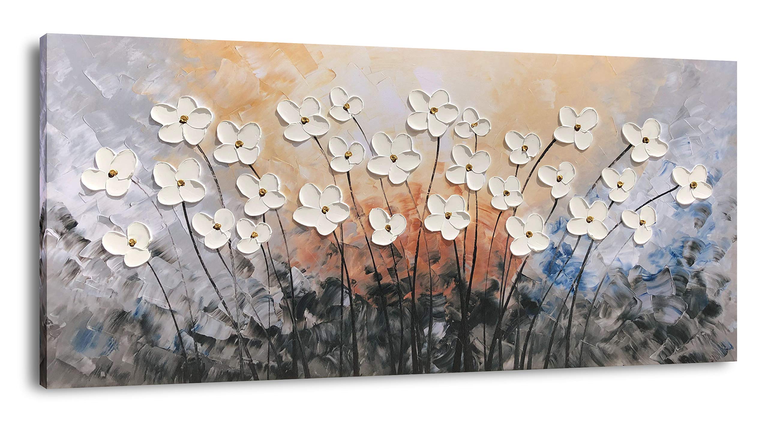 Yihui Arts Flower Canvas Wall Art With 3D Hand Painted Textured Modern Large Oil Painting Contemprary Aesthetic Floral Pictures