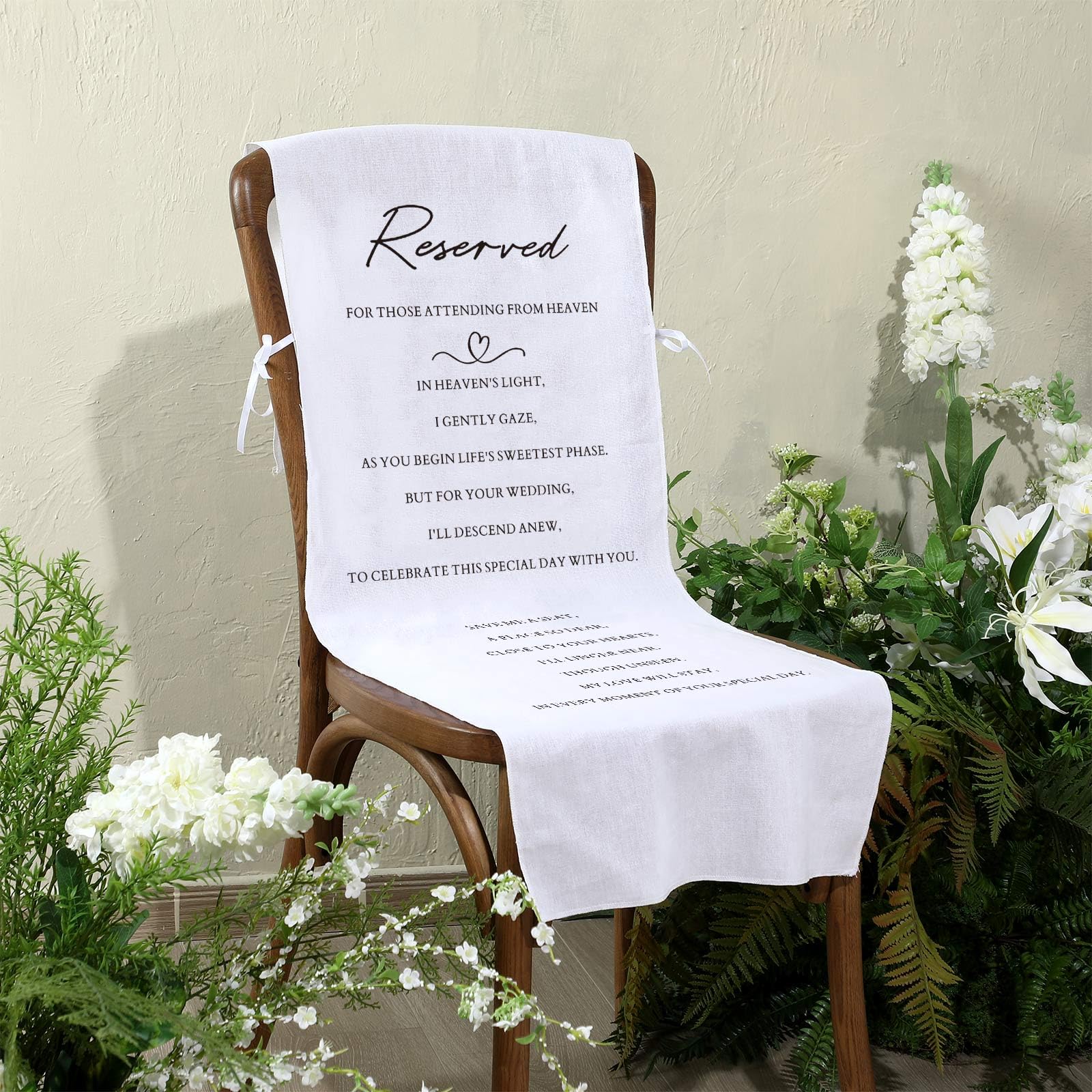 HunnmingRe Reserved Wedding Chair Sign Banner in Loving Memory Reserved Signs for Wedding with Love from Heaven Cotton Linen 15 