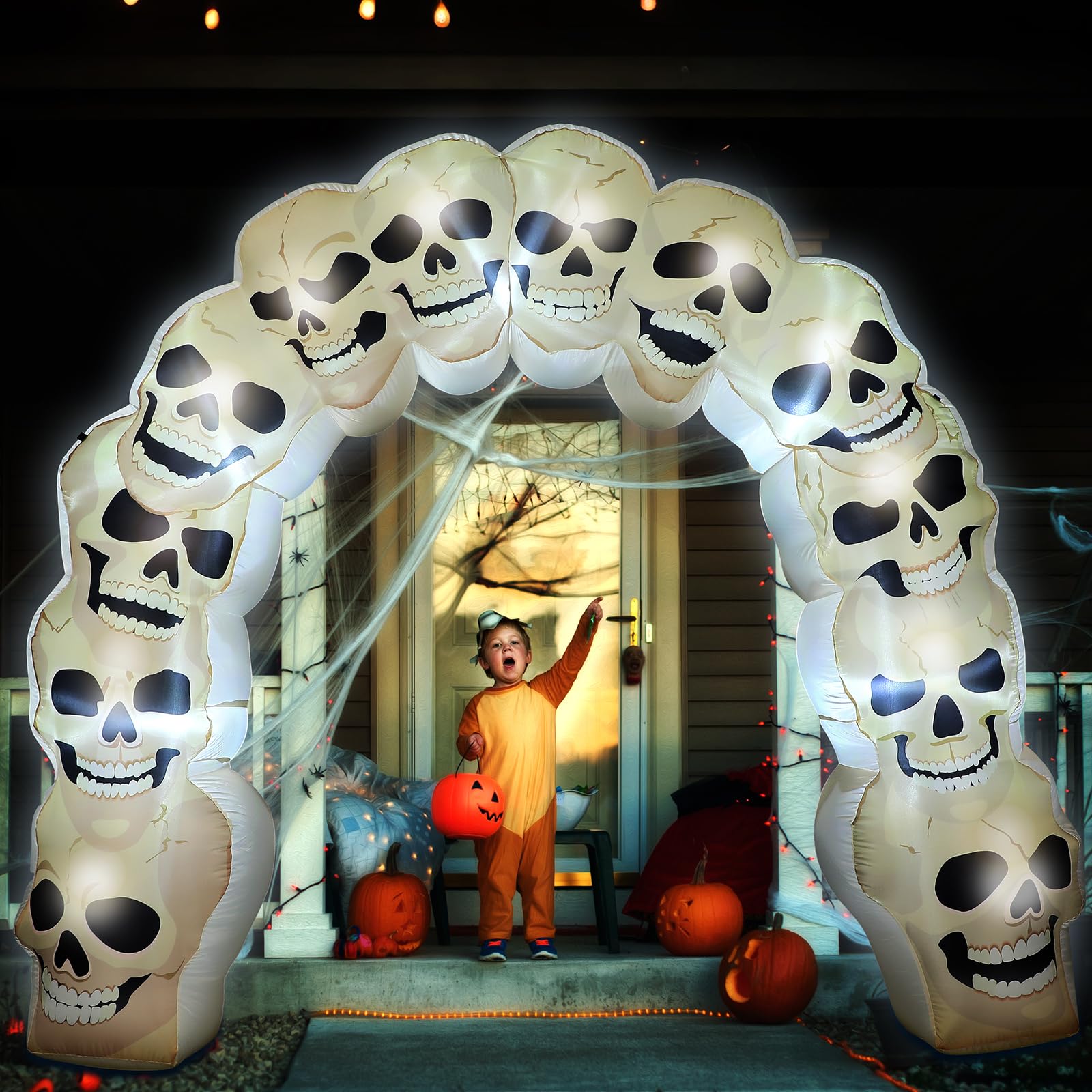 Leyndo 9 ft Halloween Inflatables Archway Outdoor Skull Inflatables Archway with Built-in LED Large Halloween Decorations Outdoo