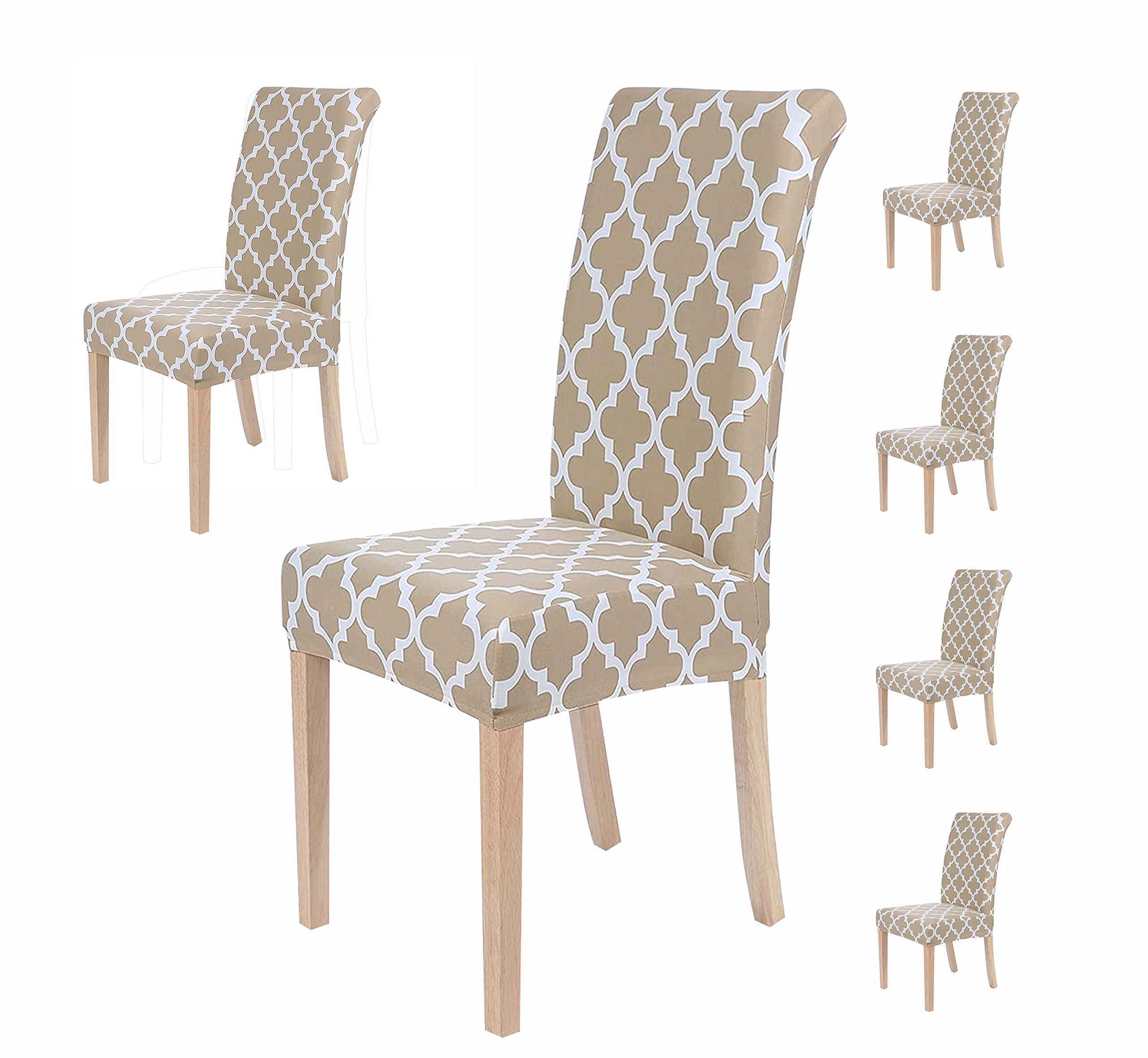 House Of Quirk Polyester Elastic Stretch Removable Washable Short Geometric Dining Chair Cover Protector Seat Slipcover (6, Gree