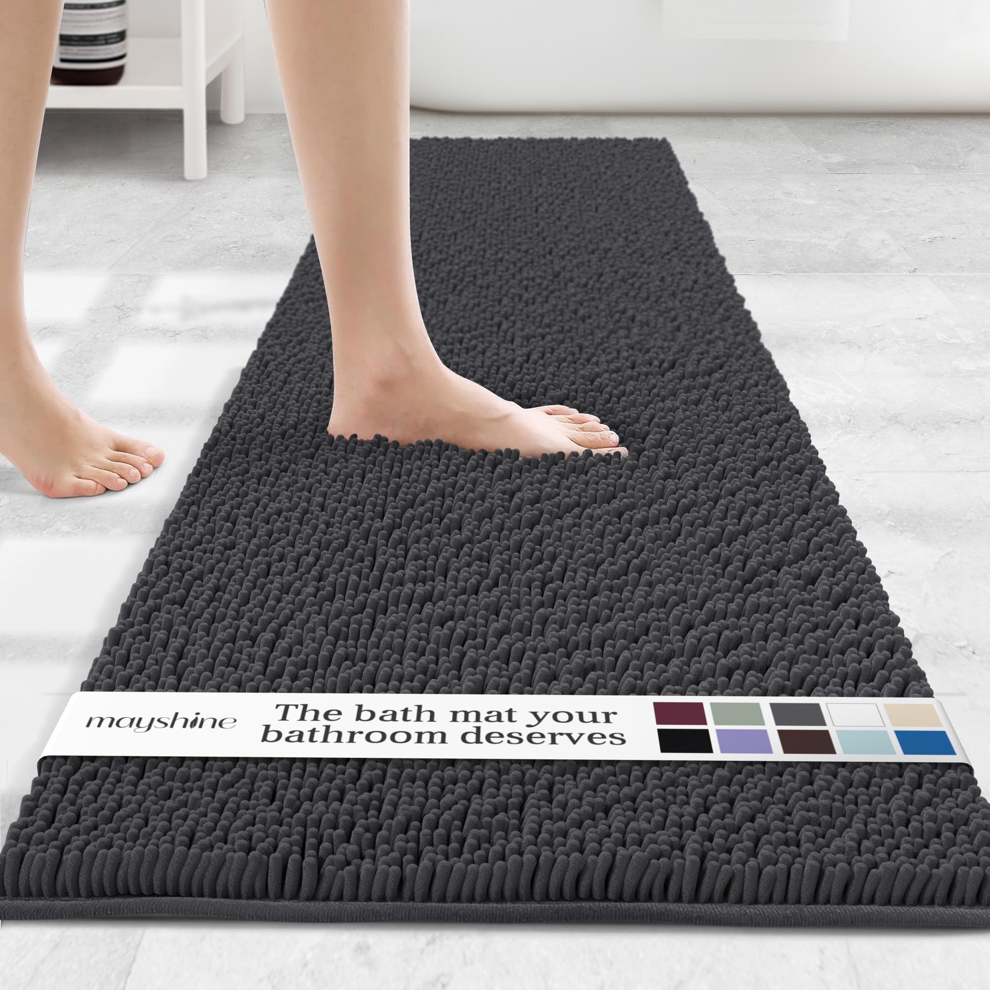 Chenille Plush Extra Long Door Mat Runner Long Machine Washable Non-Slip Door Mat  Bath Mat  Bedroom Rug  with Water Absorbent Quick Drying Microfiber Shag Carpet (Charcoal Gray  71x31)