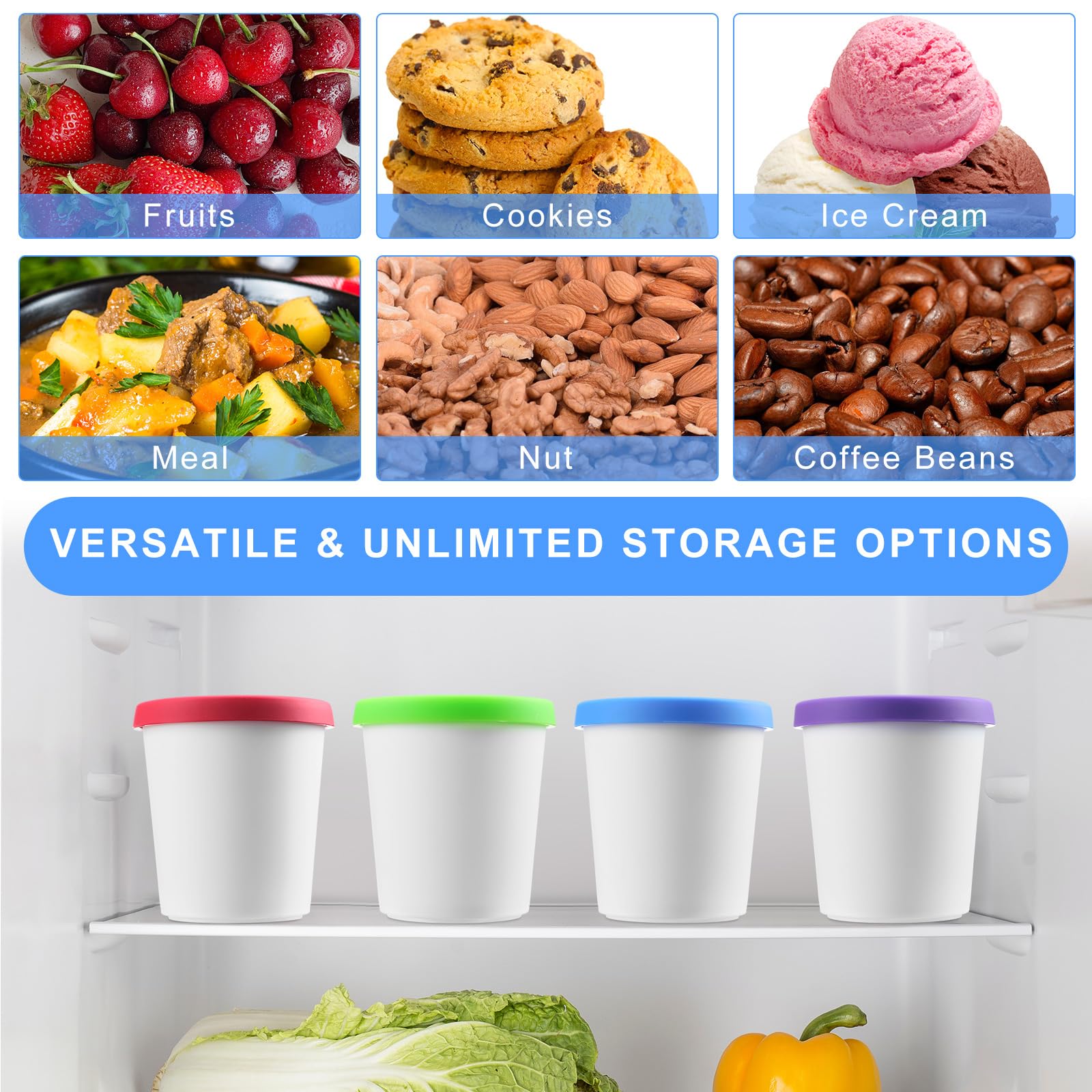 Uiifan 4 Pcs 1 Qt Ice Cream Containers For Homemade Ice Cream Reusable Ice Cream Storage Containers With Silicone Lids For Freez