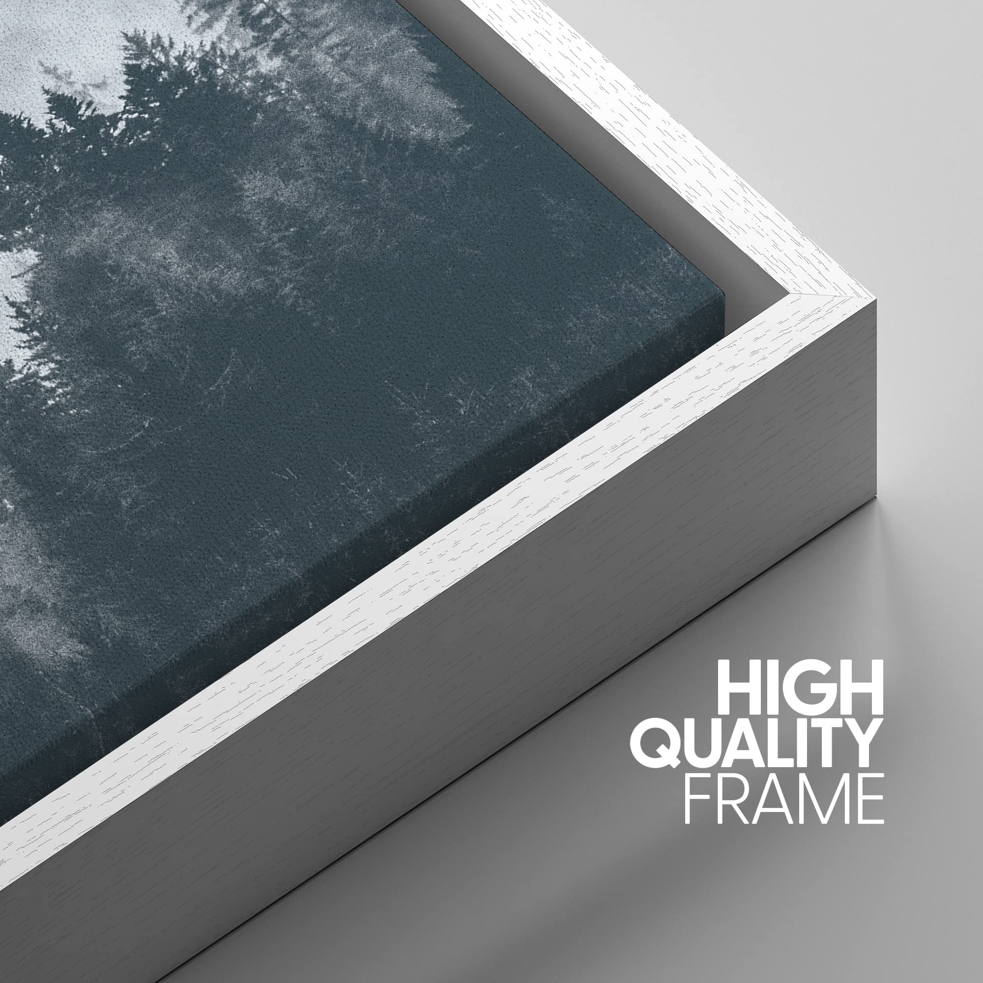 NWT Framed Canvas Print Wall Art Fog Over The Dark Mountain Forest Nature Wilderness Photography Realism Rustic Scenic Colorful Duotone for Living Room  Bedroom  Office - 24''x36'' White