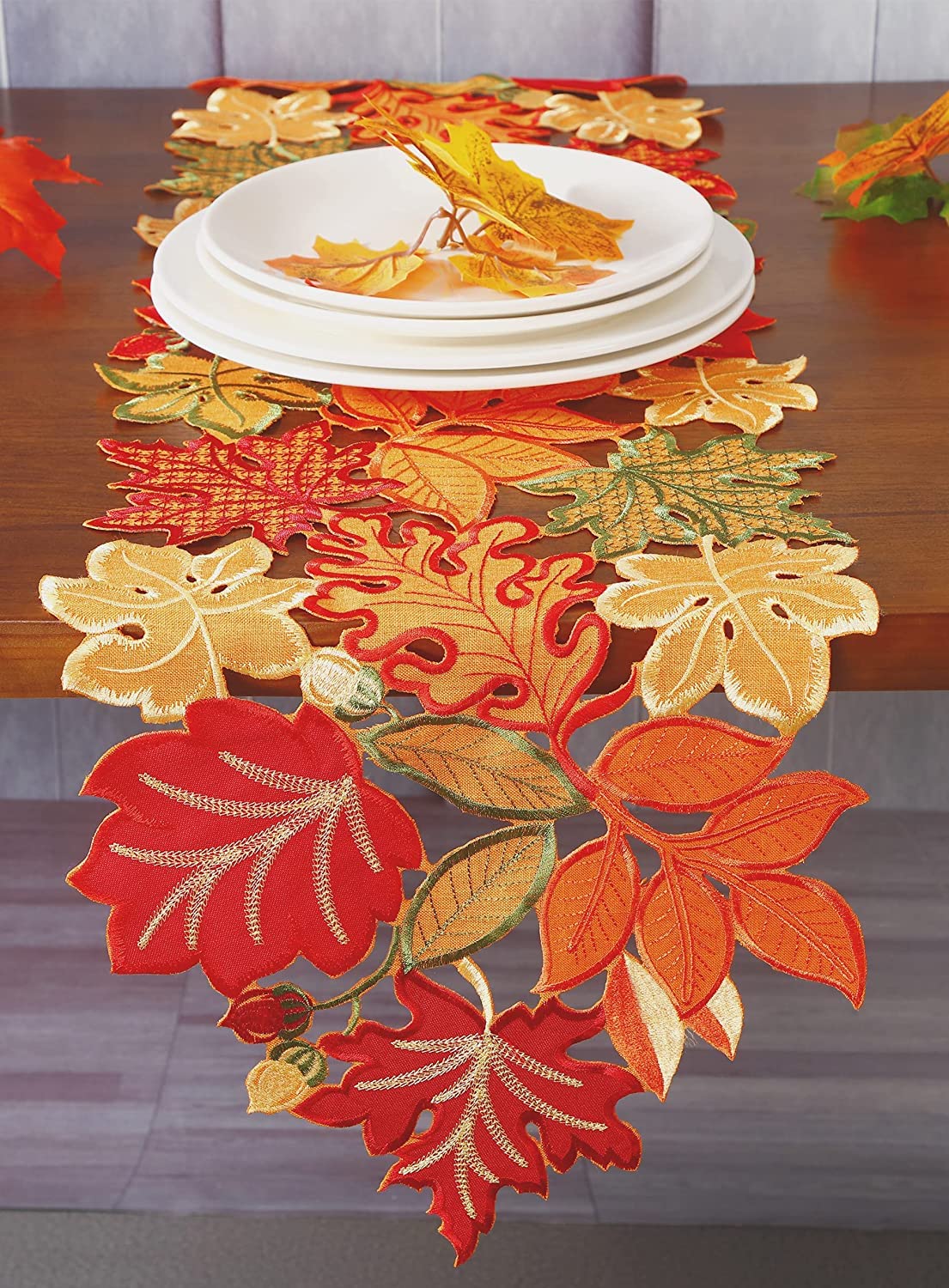 Granddeco Fall Thanksgiving Table Runner Orange Maple Leaves Harvest Autumn Holiday Party Dinner Seasonal Decoration (A-Fall And