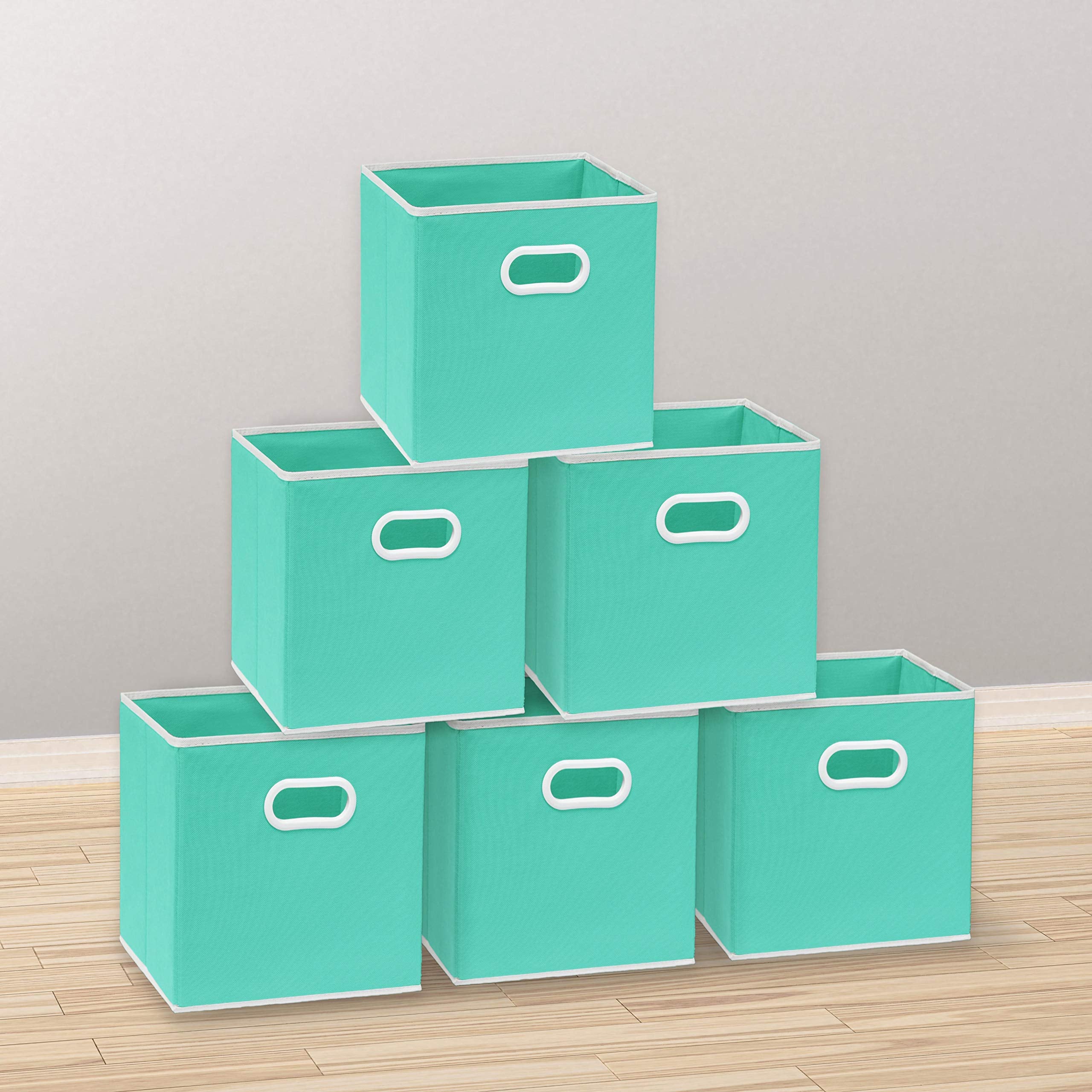 Simple Houseware Foldable Cube Storage Bin With Handle, Turquoise - 6 Pack