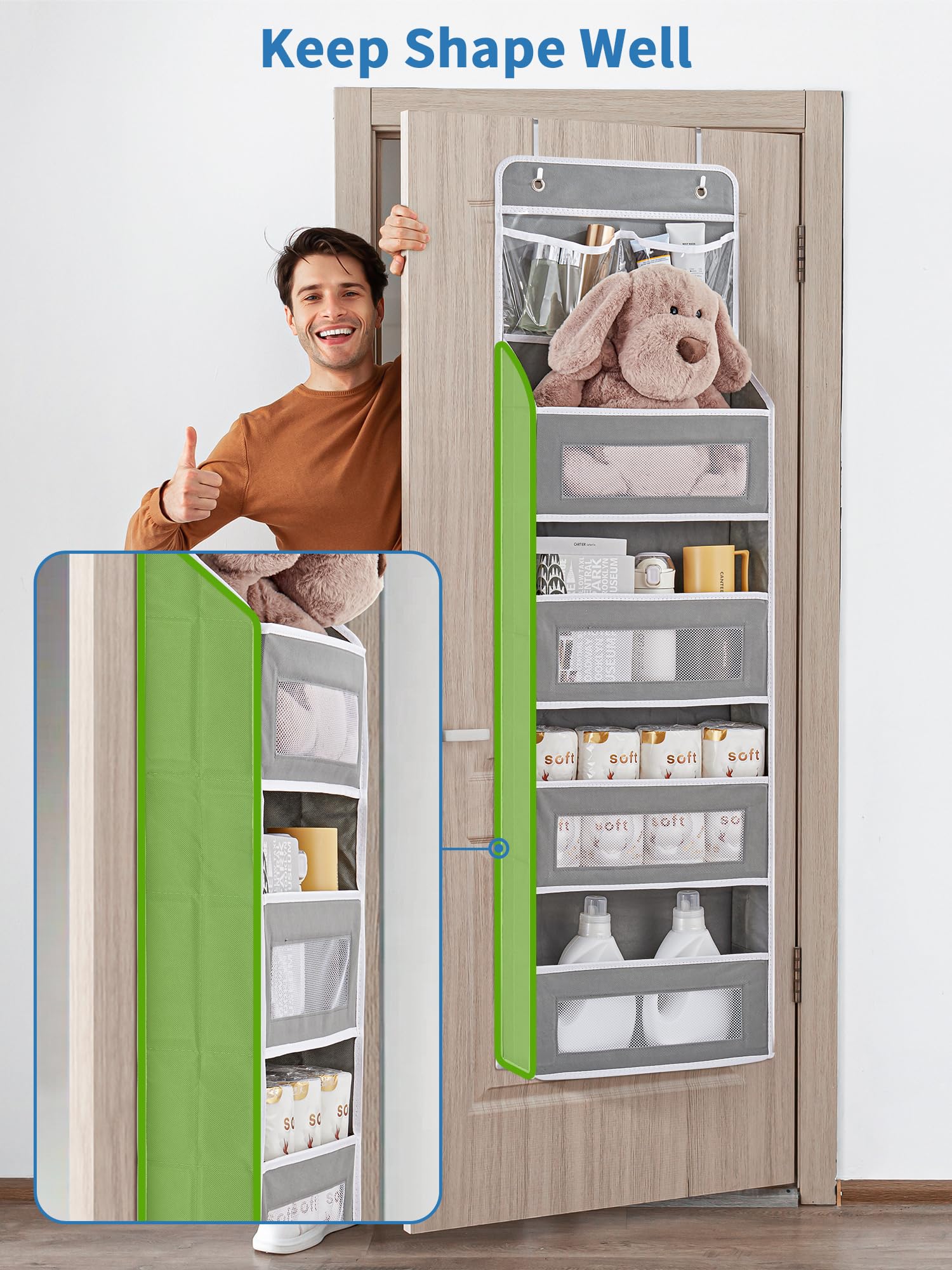 Jarlink 5-Shelf Over Door Organizer Storage, Upgrade Hanging Storage With Clear Window, 50 Lbs Load Storage Organizer For Bedroo
