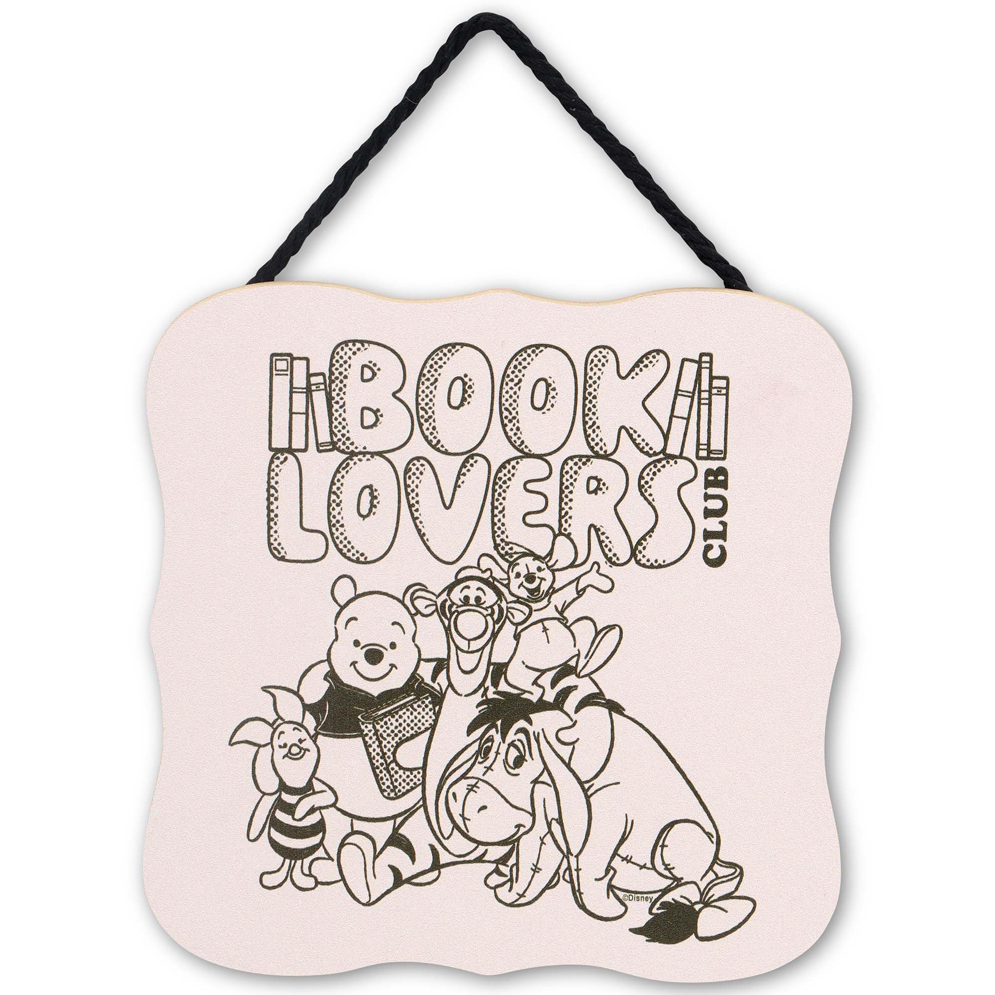 Disney Winnie the Pooh Book Lovers Club Hanging Wood Wall Decor - Cute Pooh and Friends Sign for Home or Classroom