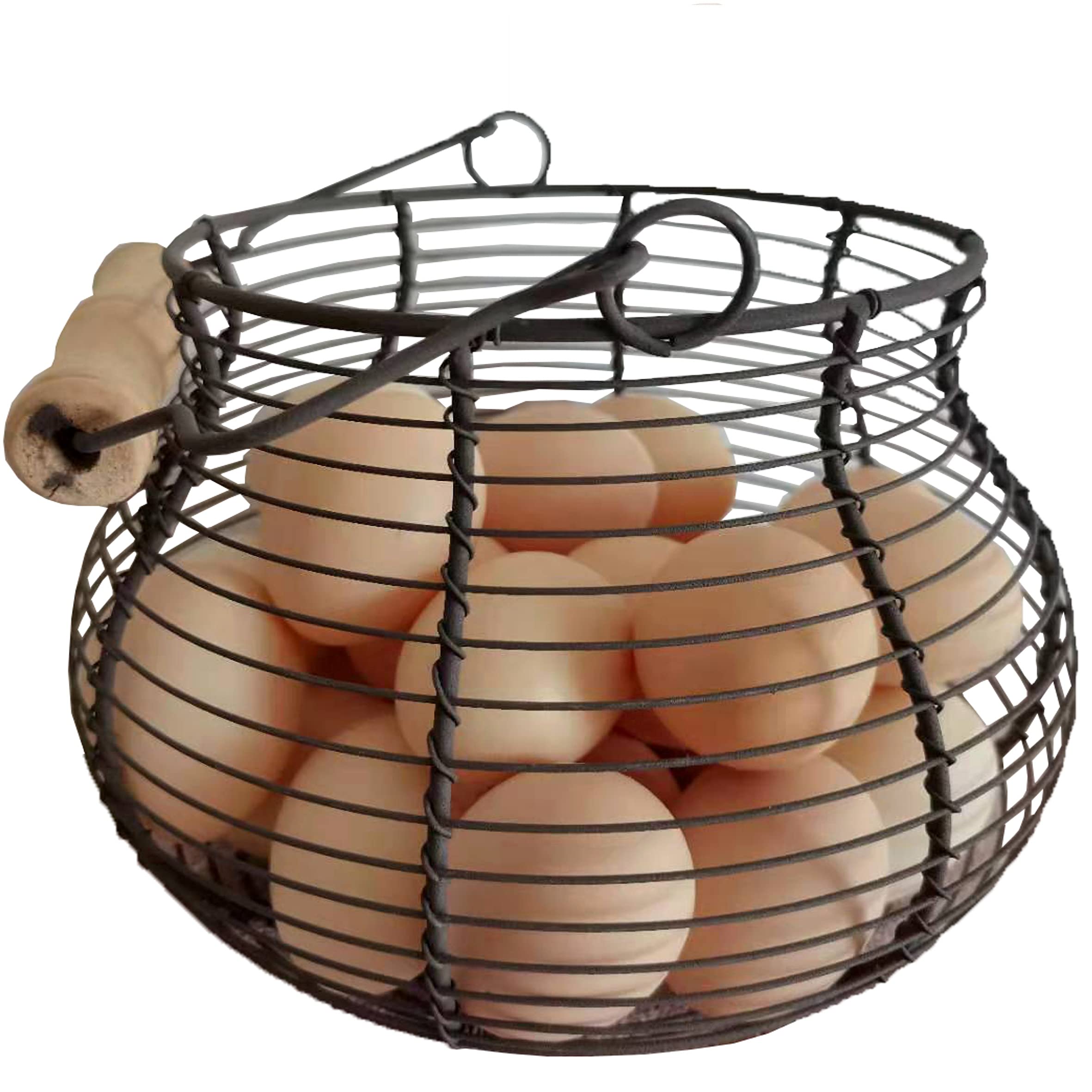 Lincountry Farmhouse Round Wire Egg Baskets For Fresh Egg With Handle,Metal Egg Collecting Basket For Gathering Fresh Egg,Basket