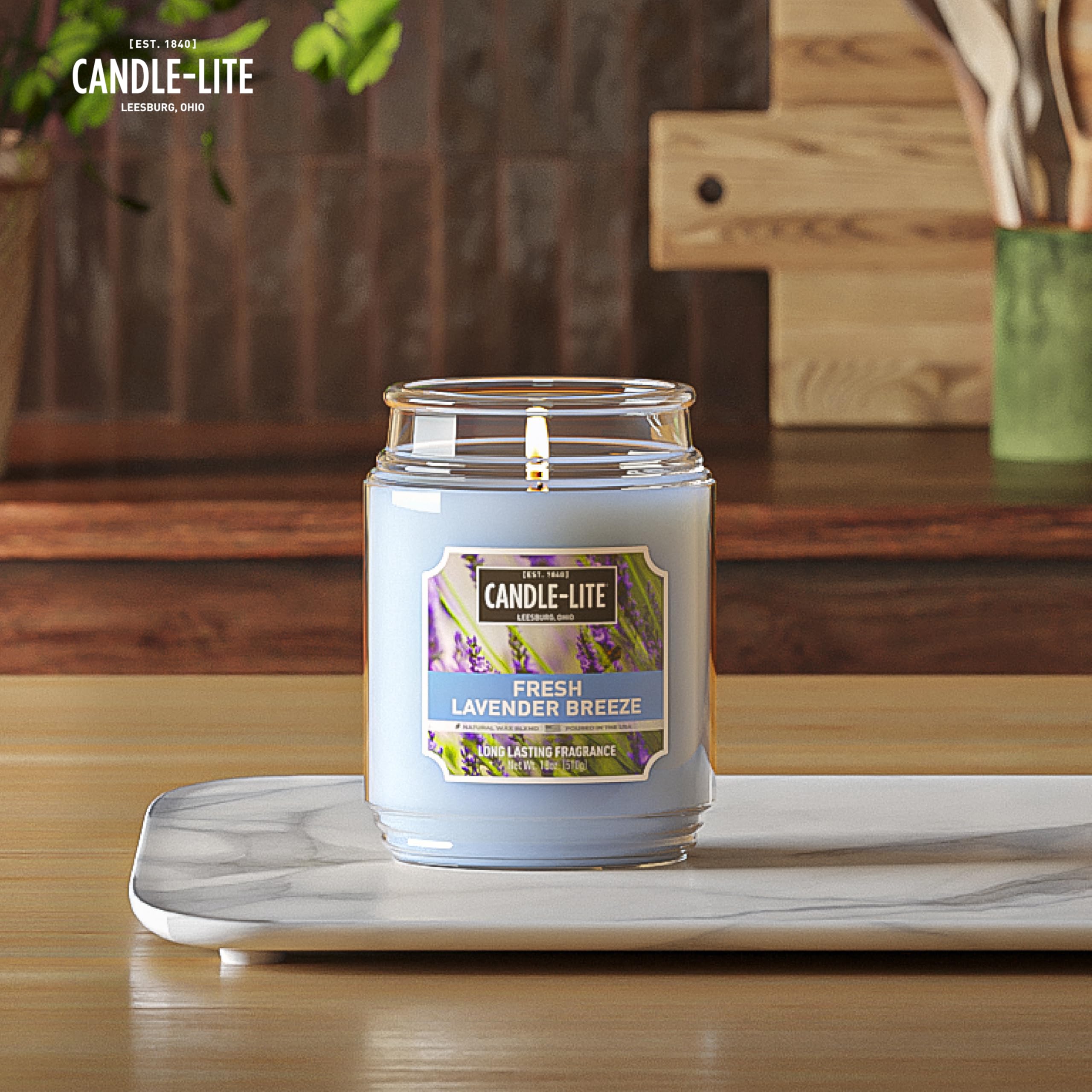 Candle-lite Scented Candles, Fresh Lavender Breeze Fragrance, One 18 oz. Single-Wick Aromatherapy Candle with 110 Hours of Burn