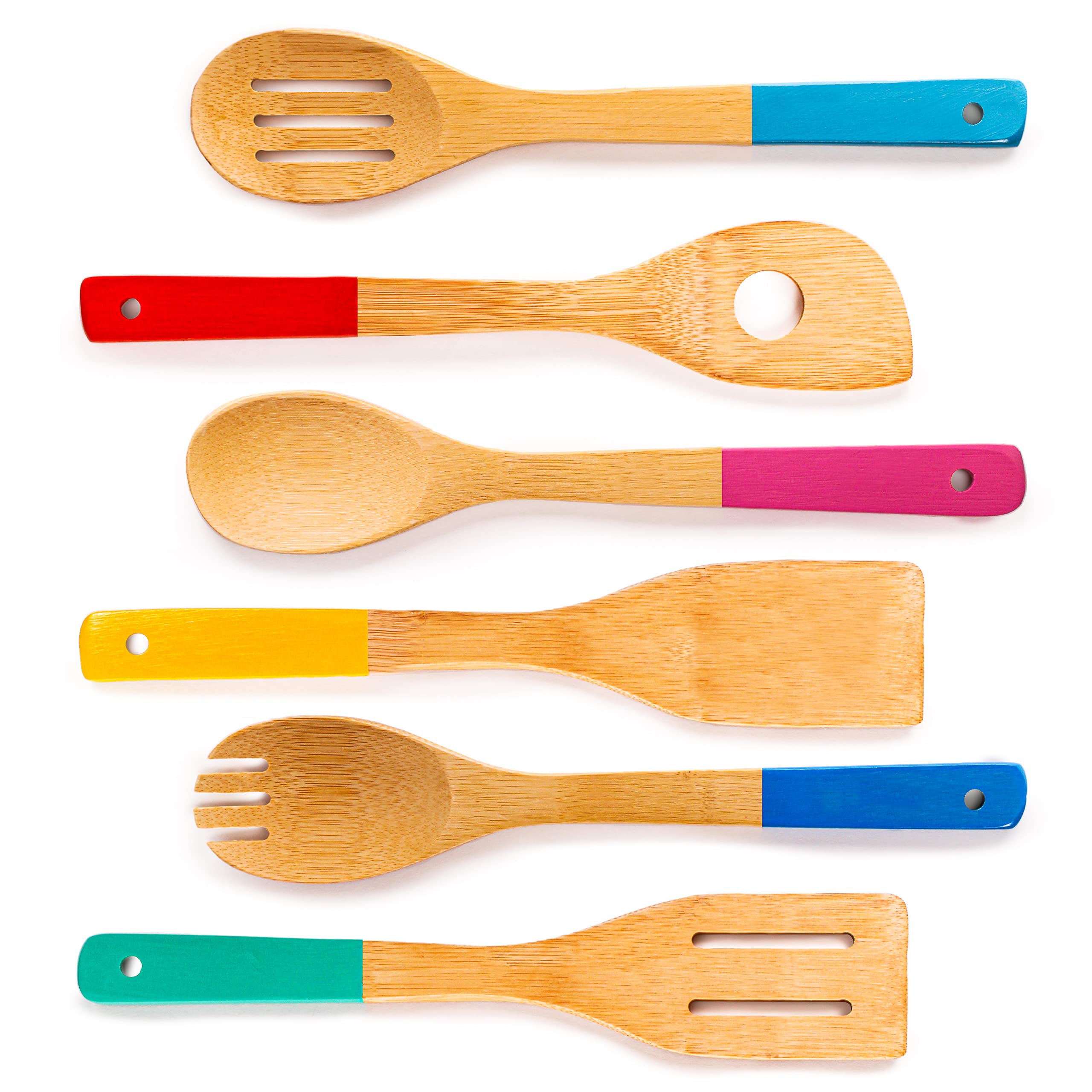 Berghoff Bamboo 6Pc Utensil Set, Slotted & Plain Spatula, Slotted Spoon, Serving Spoon, Spaghetti Spoon, Salad Spoons 12'' Multi