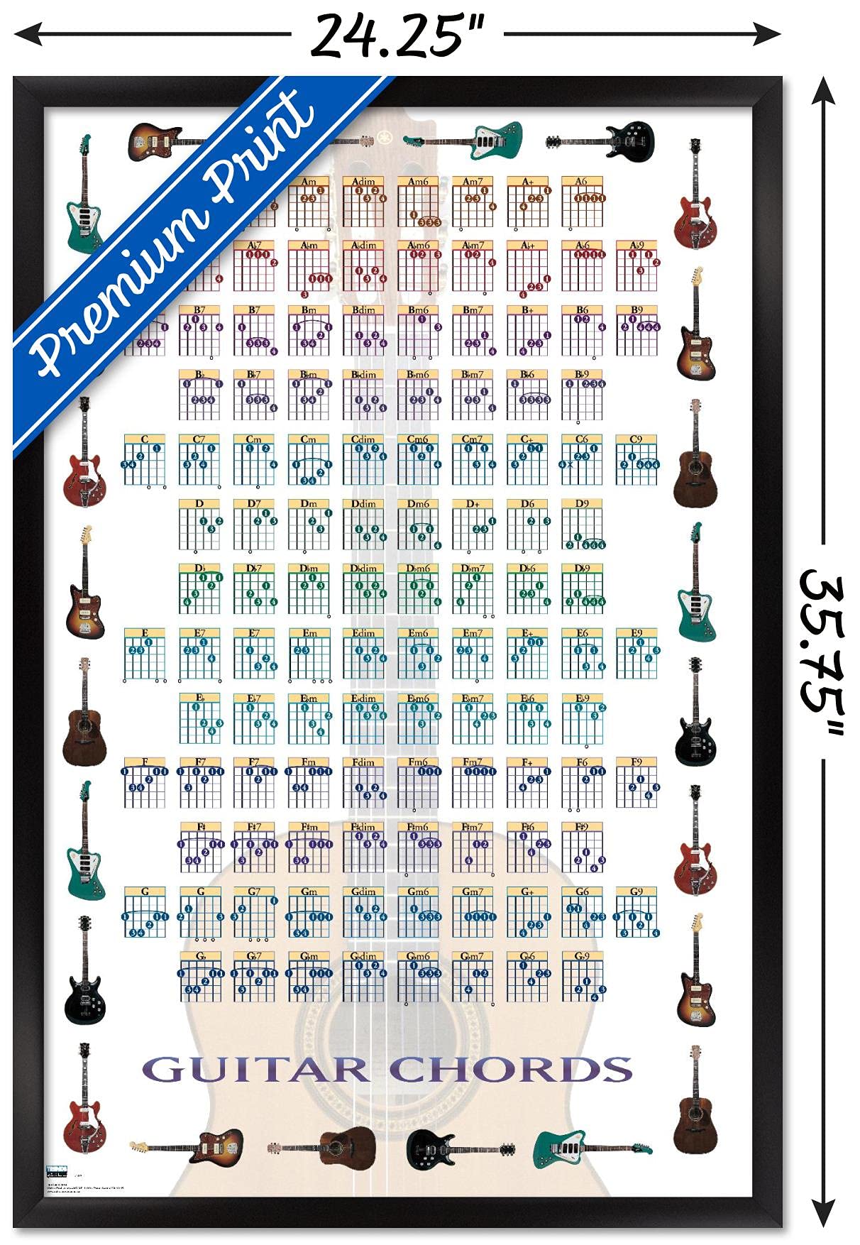 Trends International Guitar Chords Ii - Learn To Play Guitar Wall Poster, 22.375'' X 34'', Black Framed Version