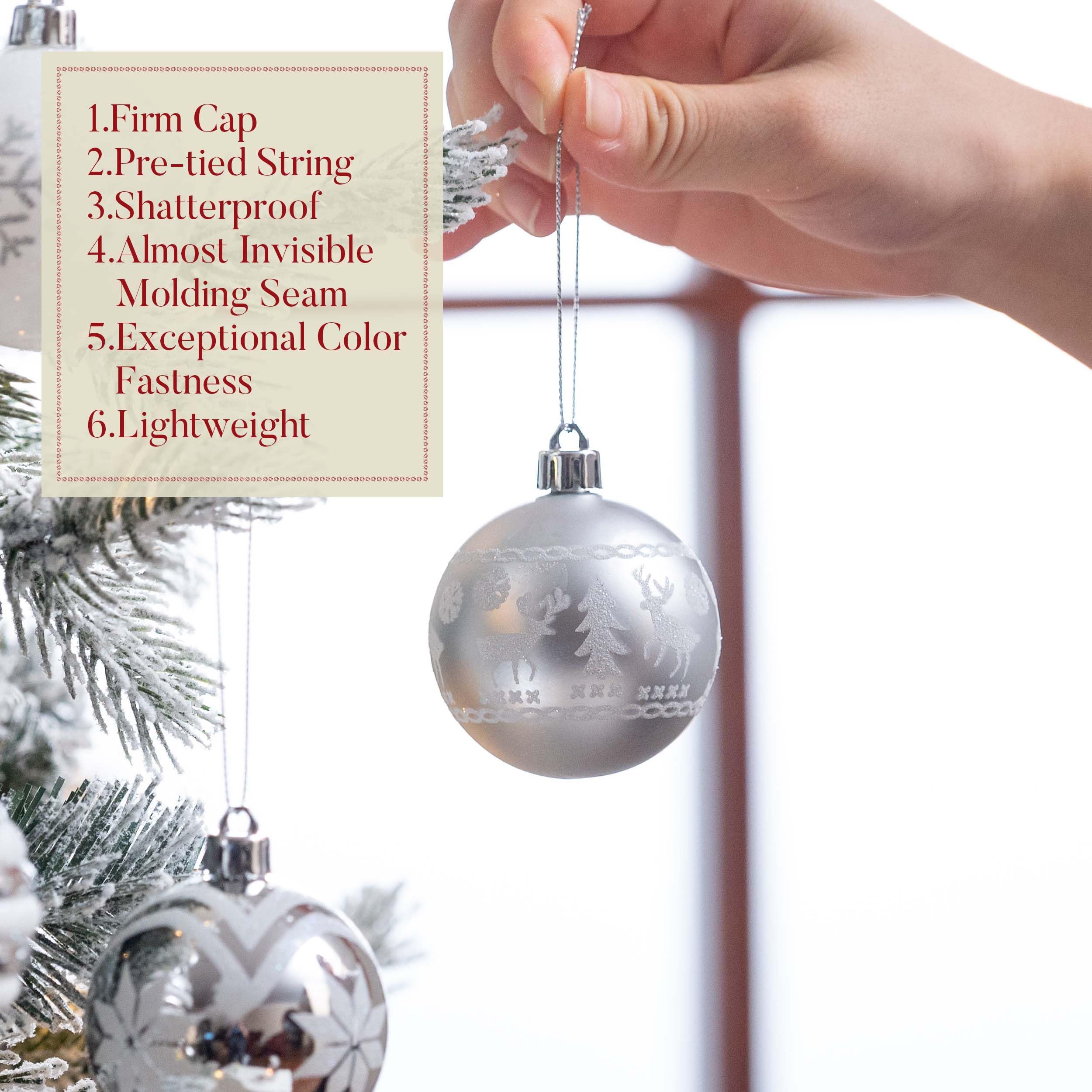 Valery Madelyn Christmas Ornaments Tree Decorations, 24ct White and Silver Shatterproof Christmas Ball Ornaments Set, 2.36 Inch