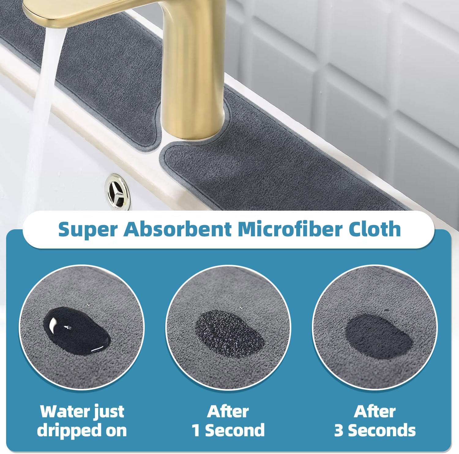 Poyang 4 Pack Kitchen Sink Splash Guard: Long Sink Faucet Mat Splash Guard, Super Absorbent Microfiber Sink Protector Mat, Kitch