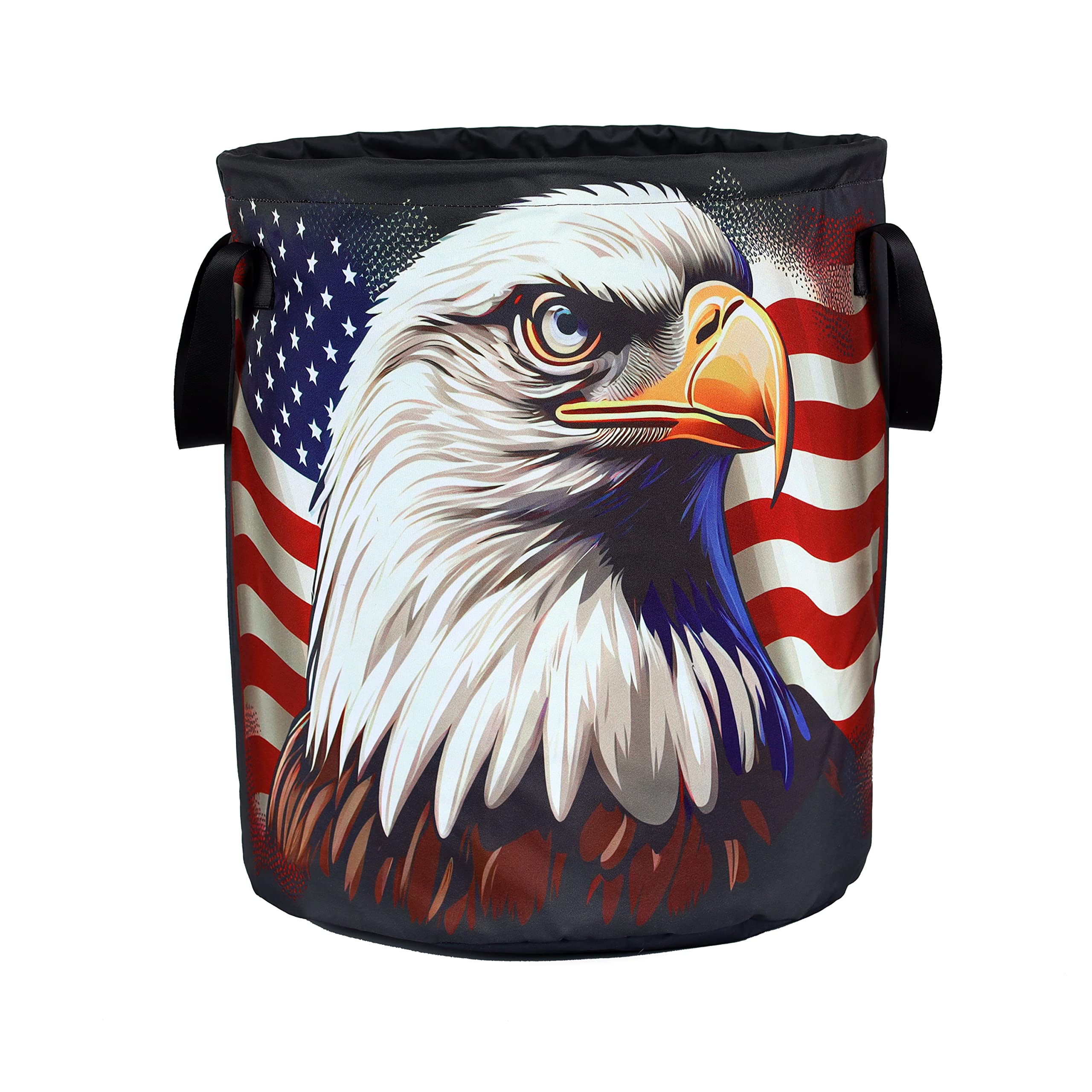 American Flag Eagle Laundry Basket Foldable Waterproof Oxford Cloth Funny Tote Bag Laundry Hamper Clothes Storage Bucket Toy Org