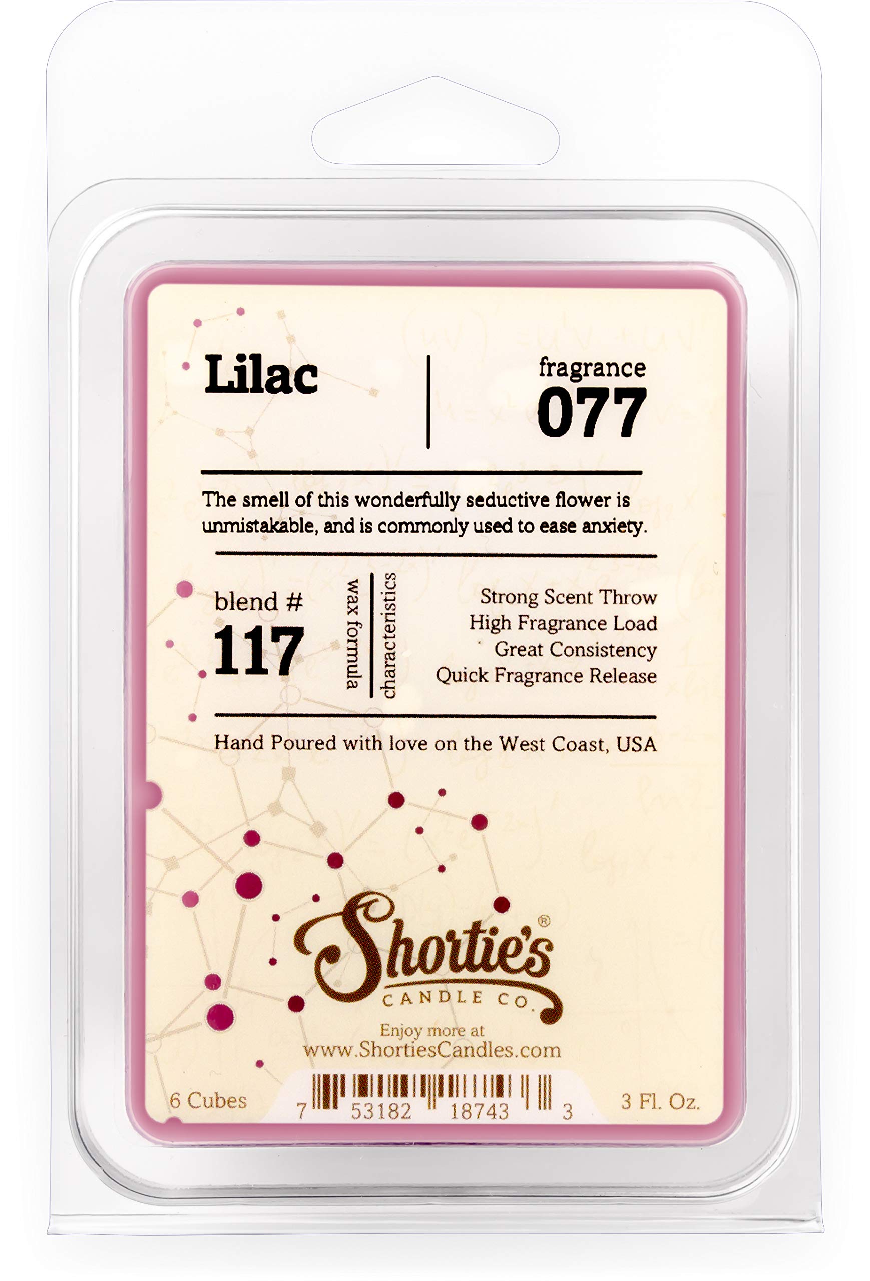 Shortie's Candle Company Pure Lilac Wax Melts - Formula 117-1 Highly Scented 3 Oz. Bar - Made with Natural Oils - Flower & Flora