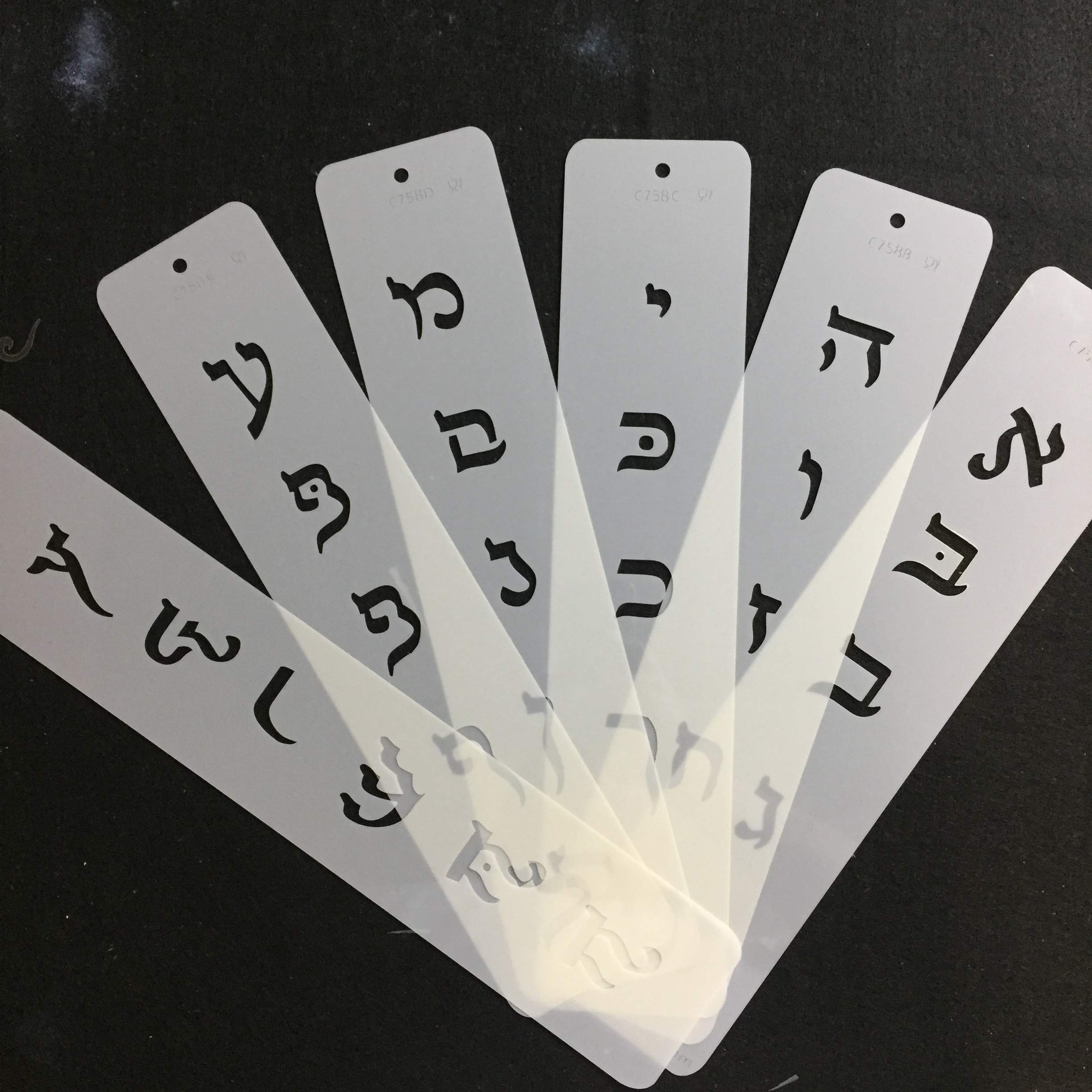 Designer Stencils C759 Small Hebrew Letter Cake Stencil Set, Beige/Semi-Transparent