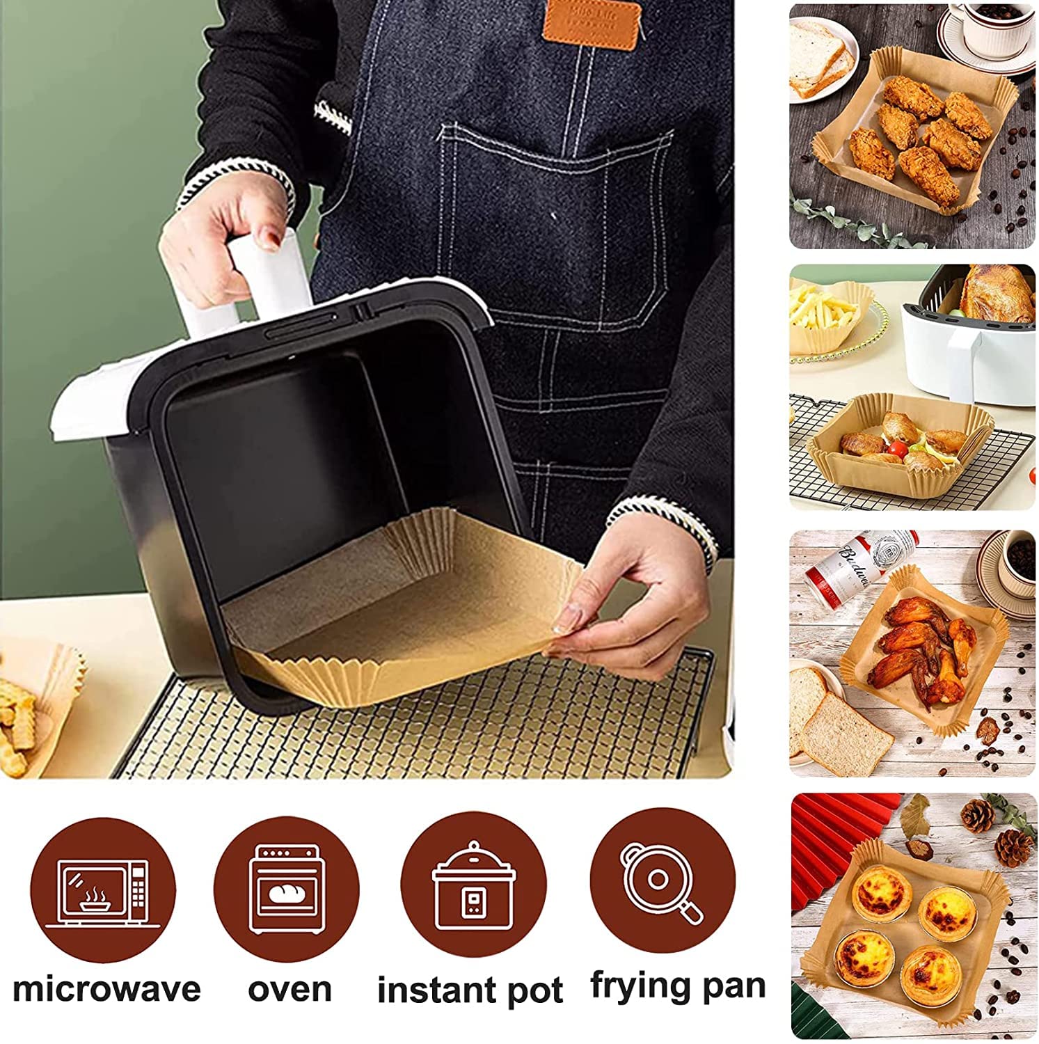 Uhouse 120Pcs Square Air Fryer Disposable Paper Liner, 7.9 Inch Non-Stick Air Fryer Disposable Liners, Food Grade Parchment,Baki