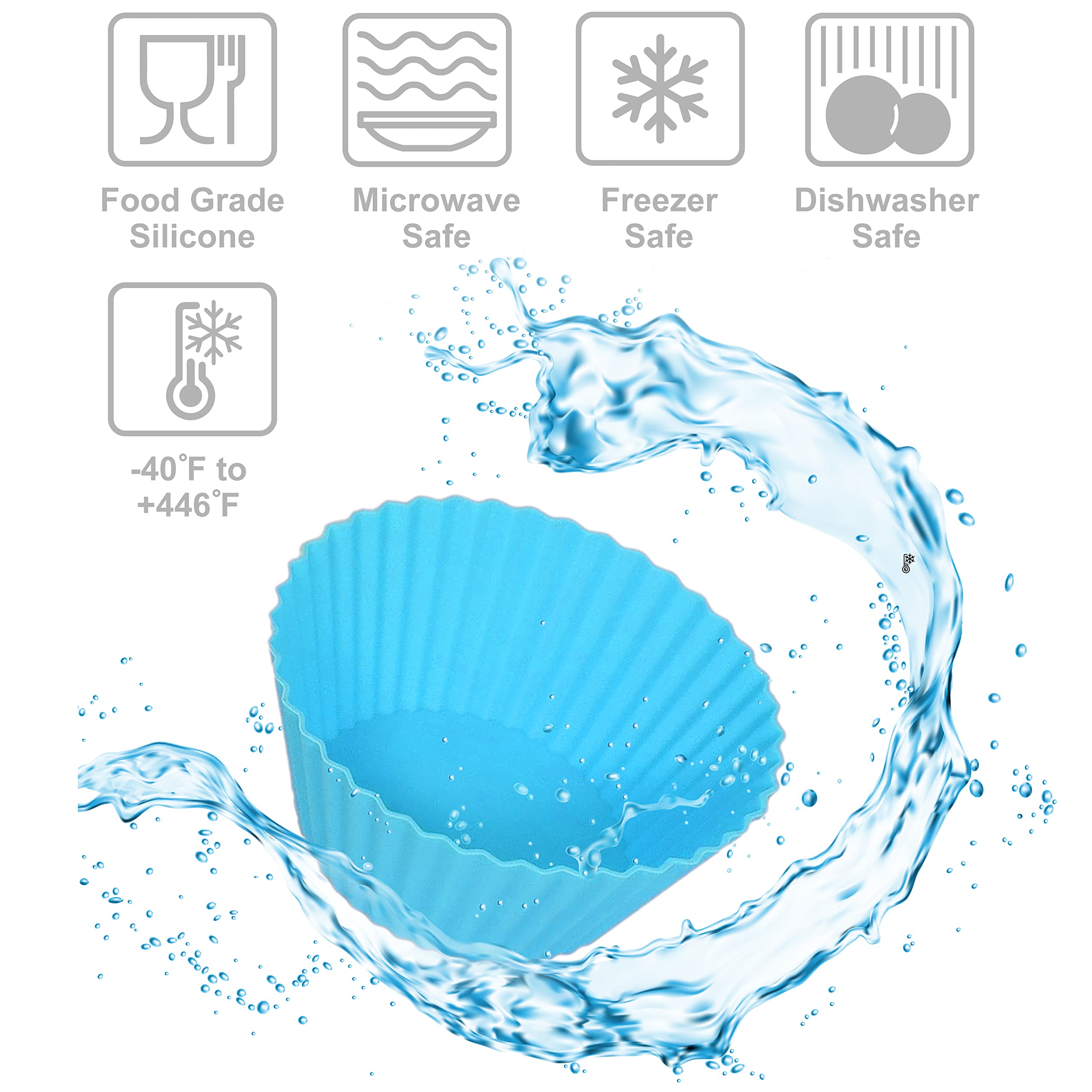 Bakerpan Silicone Muffin Cups - Reusable Cupcake Liners For Baking - Set Of 24 Silicone Cupcake Molds - Premium Reusable Cupcake