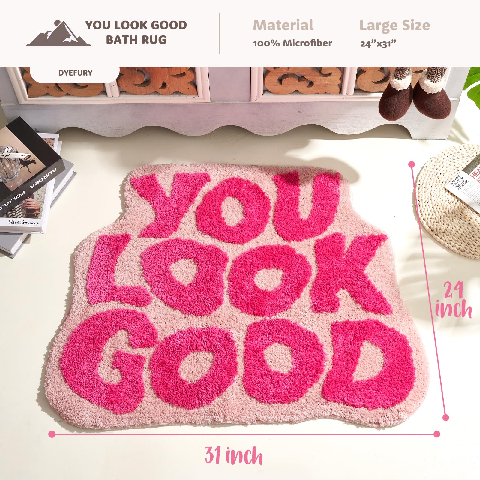 Dyefury ?????????? ????'' ?? ????'' You Look Good Bath Mat Pink,Cute Bathroom Rugs For Girls Fun Funny Funky Rug Bedroom Pink Pr