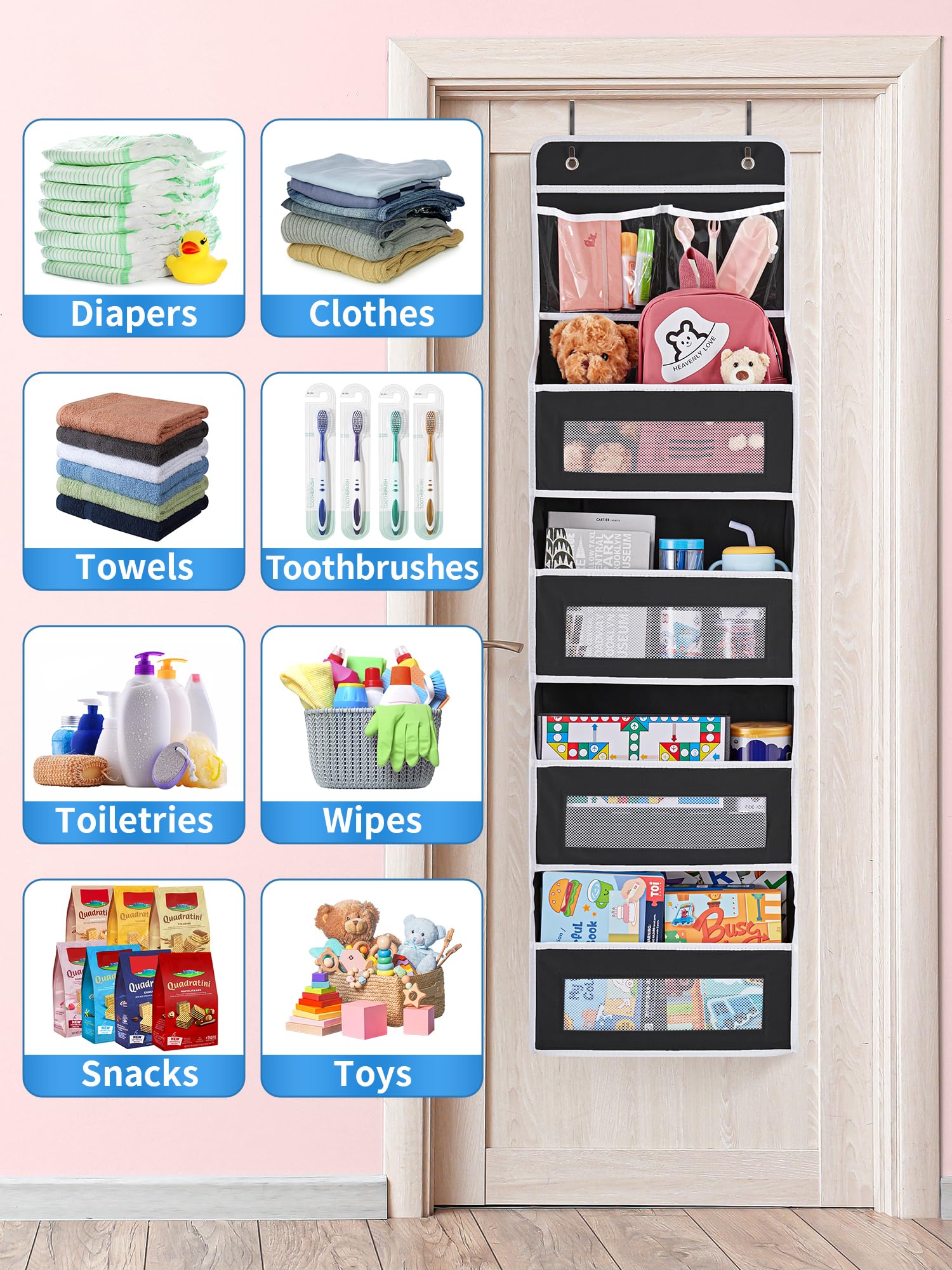 Jarlink 2 Pack 5-Shelf Over Door Organizer Storage, Upgrade Hanging Storage With Clear Window, 50 Lbs Load Storage Organizer For