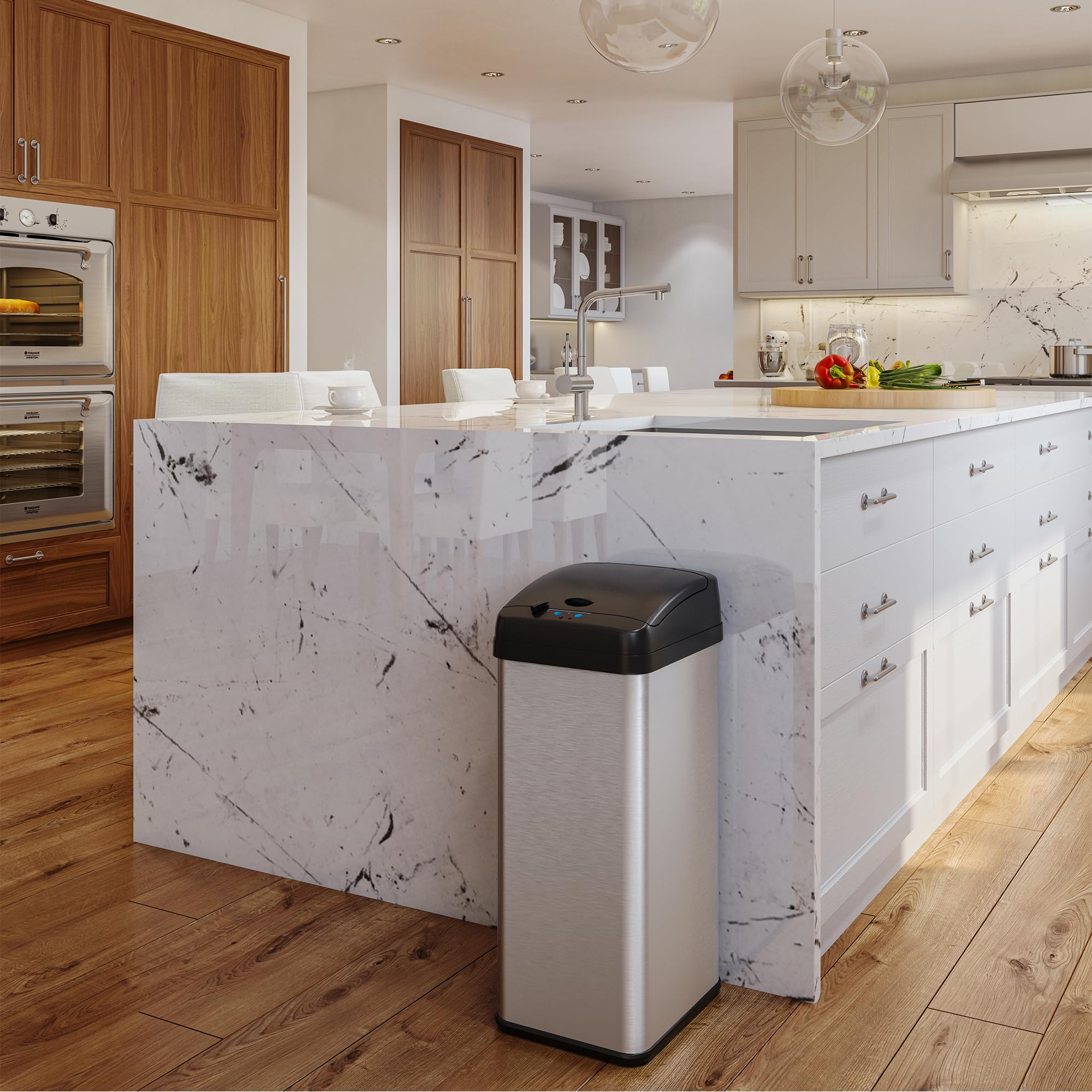 Itouchless 13 Gallon Sensor Kitchen Trash Can With Lid And Odor Filter, Stainless Steel Trashcan Extra-Wide Lid Opening Slim Gar