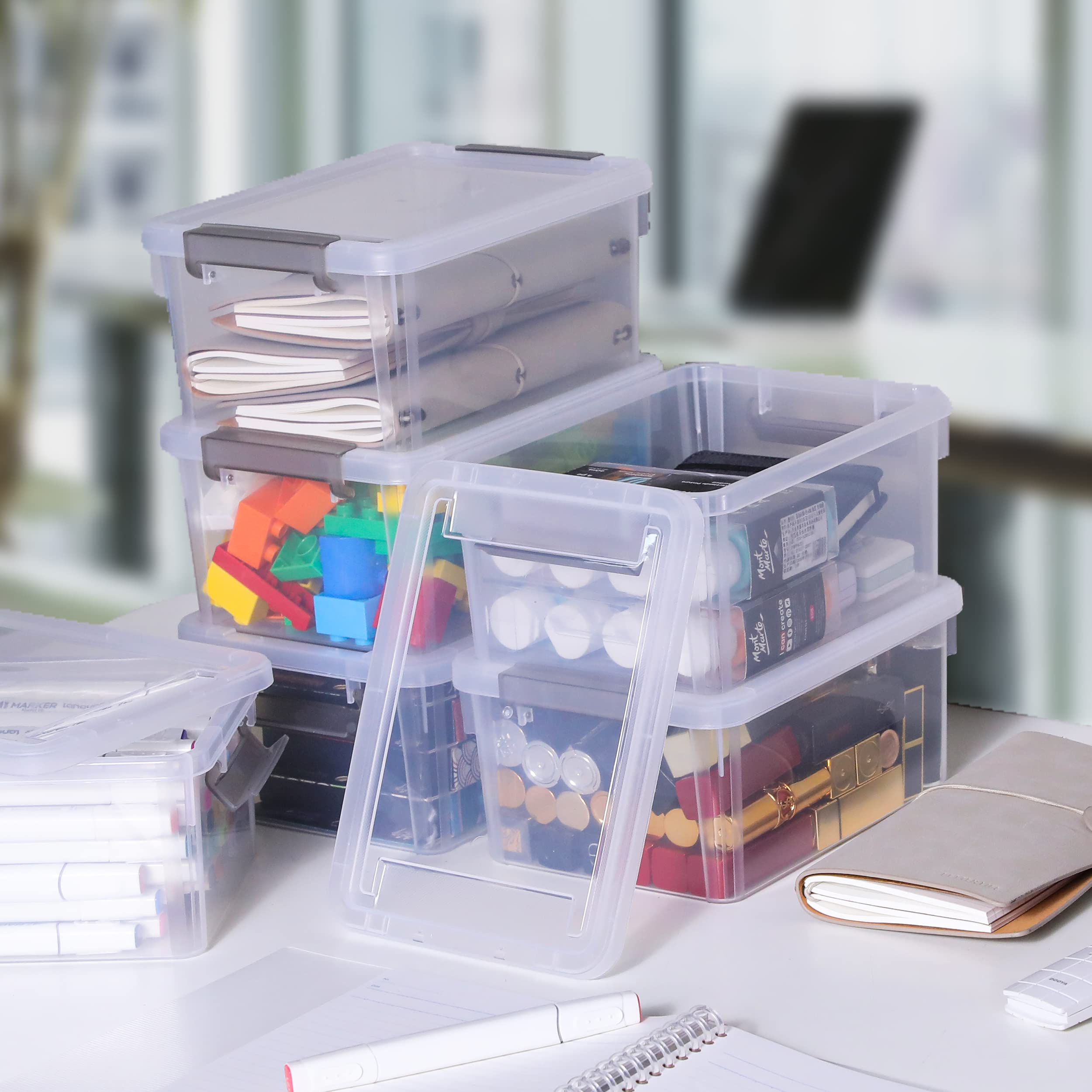 Citylife 8 Packs Small Storage Bins with Lids 3.2 QT Plastic Storage Containers for Organizing Stackable Clear Storage Boxes