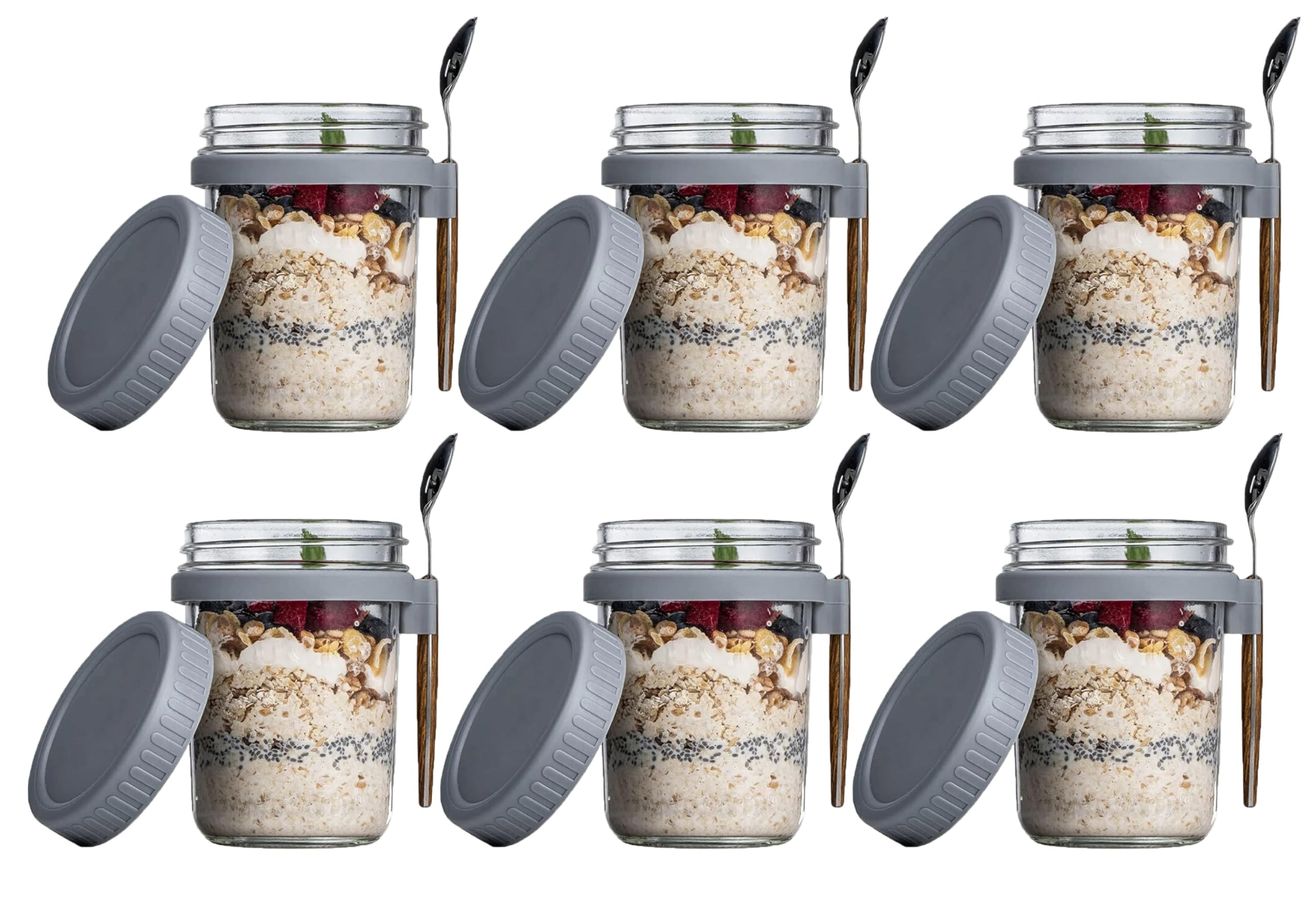 Brezzycloud 450Ml Overnight Oats Jar Container With Lid And Spoon,Smoothie Jar, Glass Mason Jar, LeakProof Storage For Salad Bo