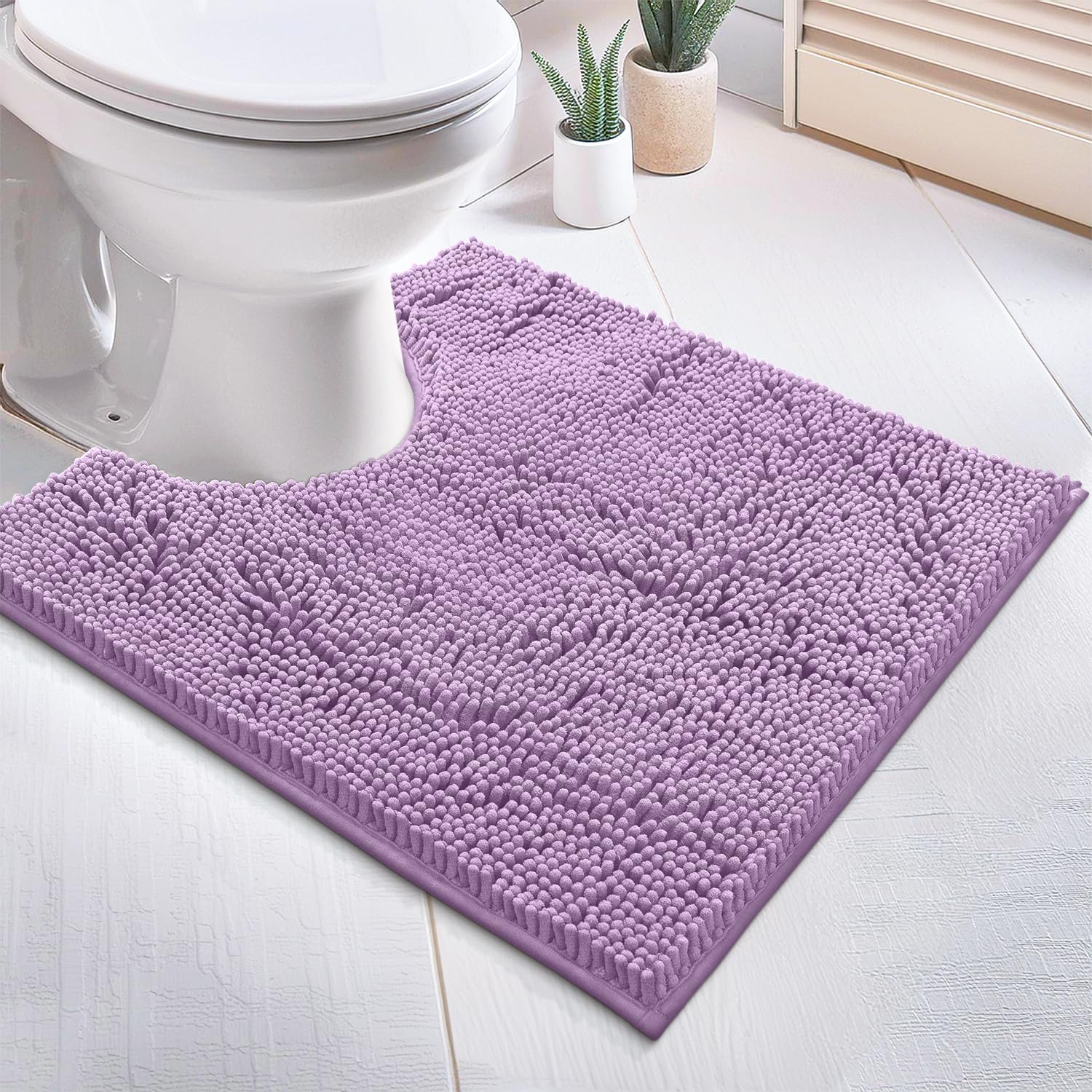 Luxurux Bath Mat, U-Shaped Contoured Rug For Around Toilet, Super Absorbent Shaggy Bath Rug. Machine Wash & Dry (20 X 23, Lavend