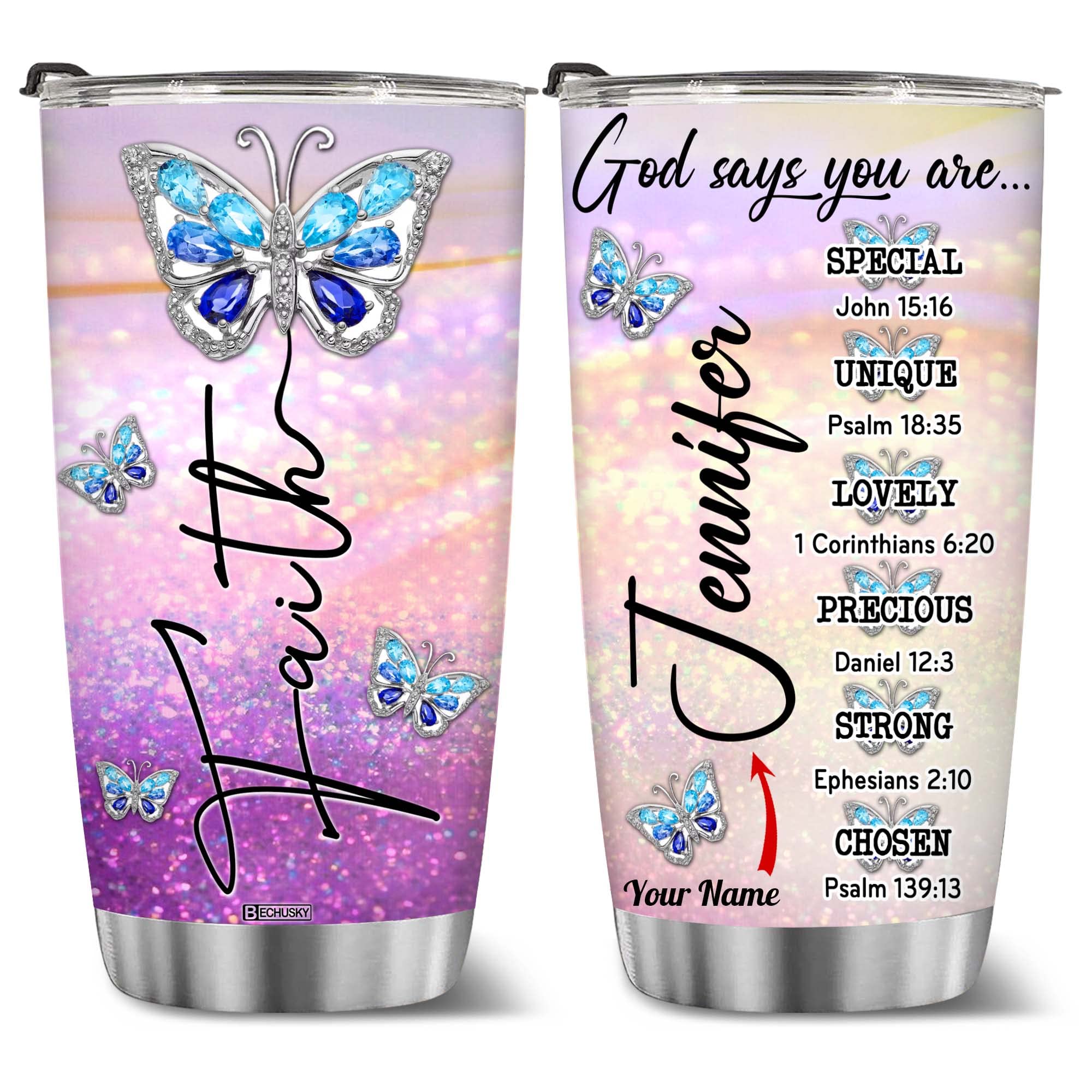 Bechusky Personalized Christian Tumbler Cross Jewelry Christian Gifts For Women Faith Tumblers God Says You Are Christian 3D Gif