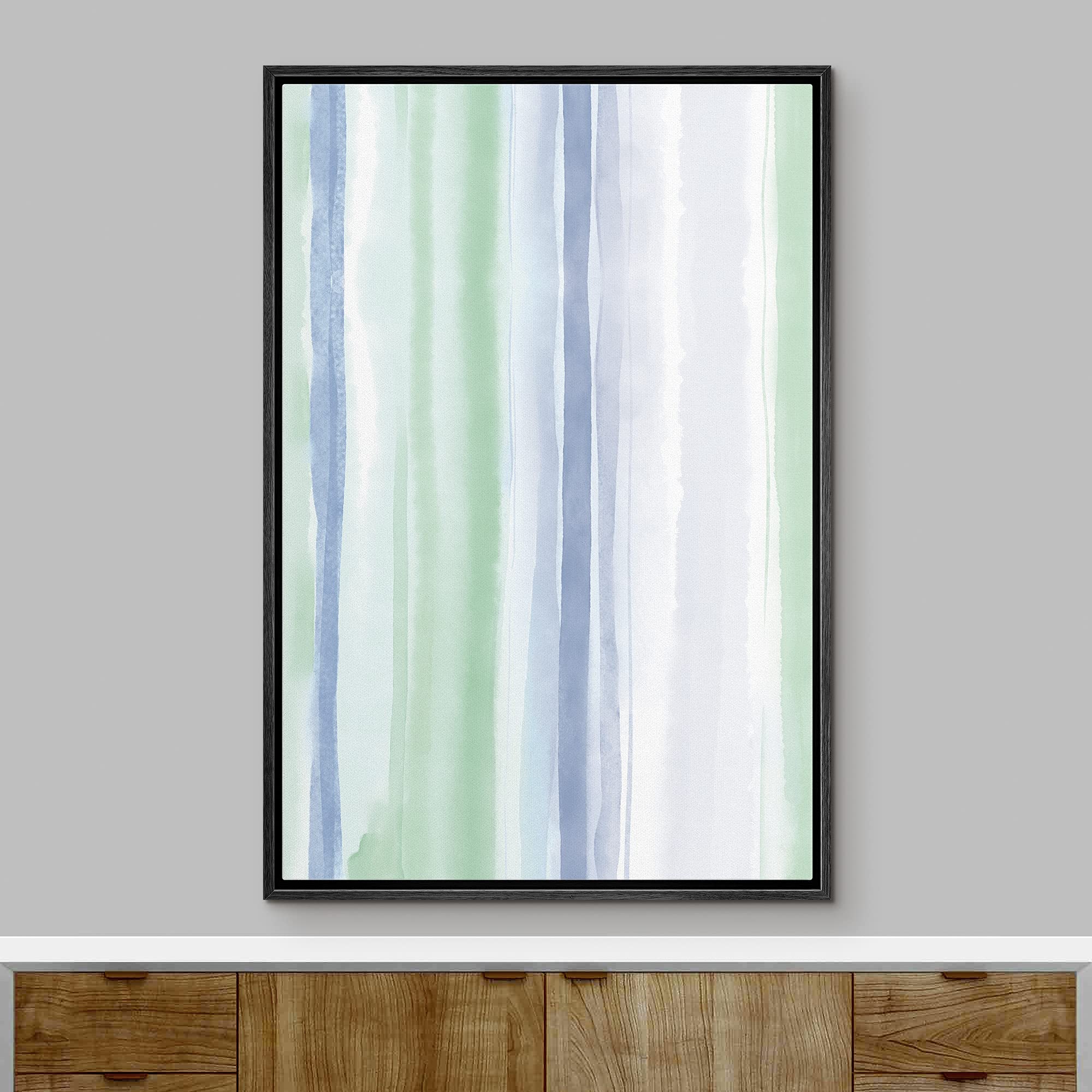 Ashbrook Framed Canvas Print Wall Art Vertical Green & Blue Paint Strokes Abstract Shapes Illustrations Modern Minimalist Zen Co