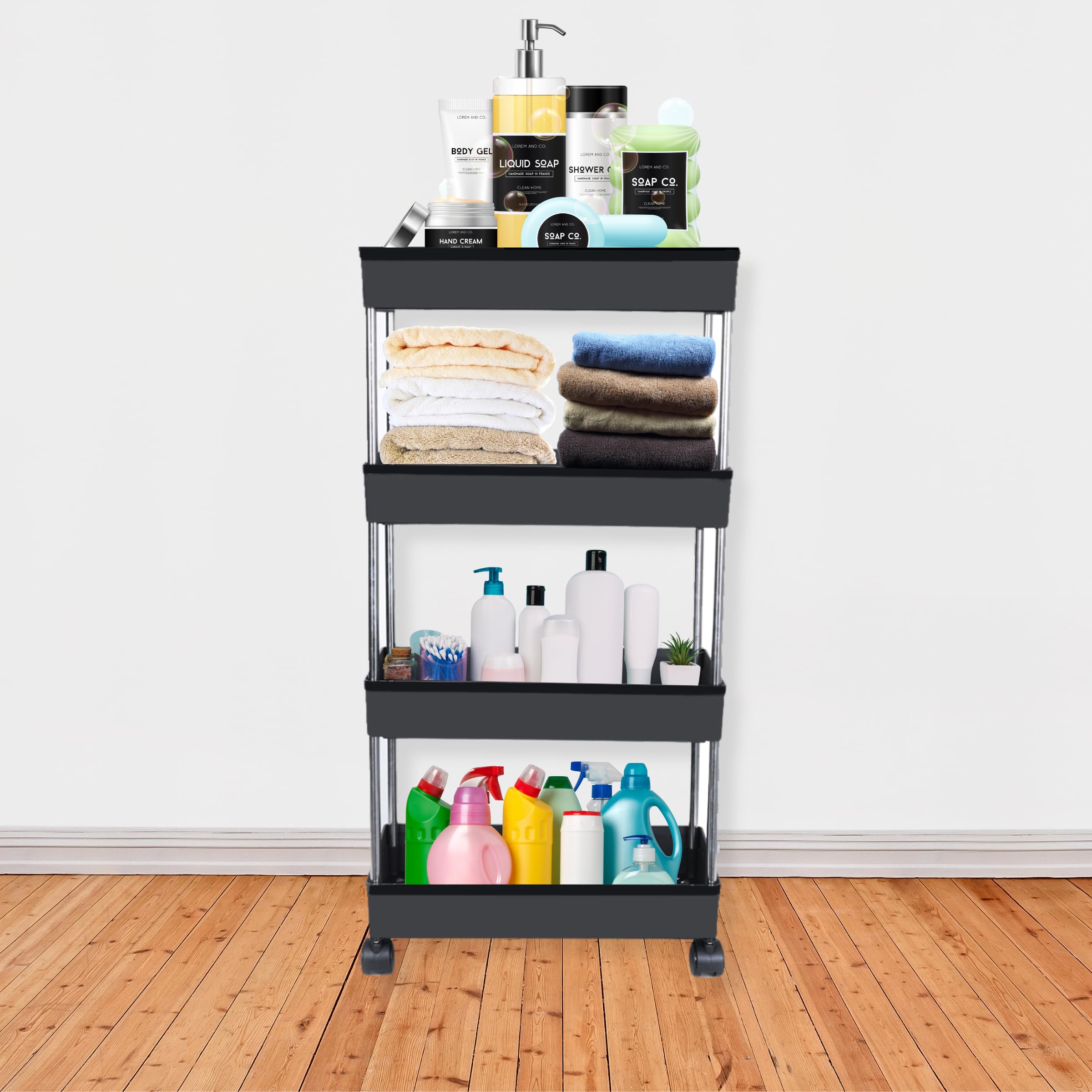 Pulsbery Plastic Multipurpose Storage Organizer Slim Rack Shelf With Wheels For Living Room, Office, Bedroom, Bathroom, Kids Roo
