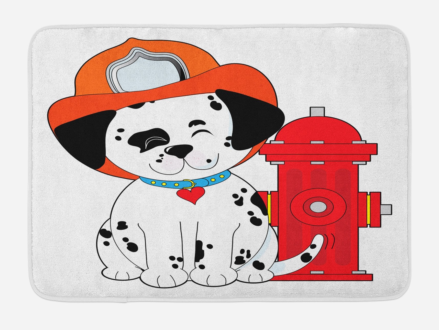 Lunarable Service Bath Mat, Cartoon Style Dalmatian Puppy Wiggling Its Tail Illustration, Plush Bathroom Decor Mat With Non Slip