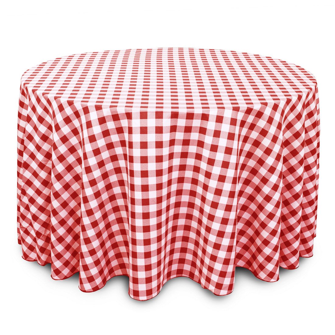 LTC LINENS 120 Inch Red and White Checkered Tablecloth Round - Red Gingham Table Cloth for 60 Round Floor Length - Stain Resista