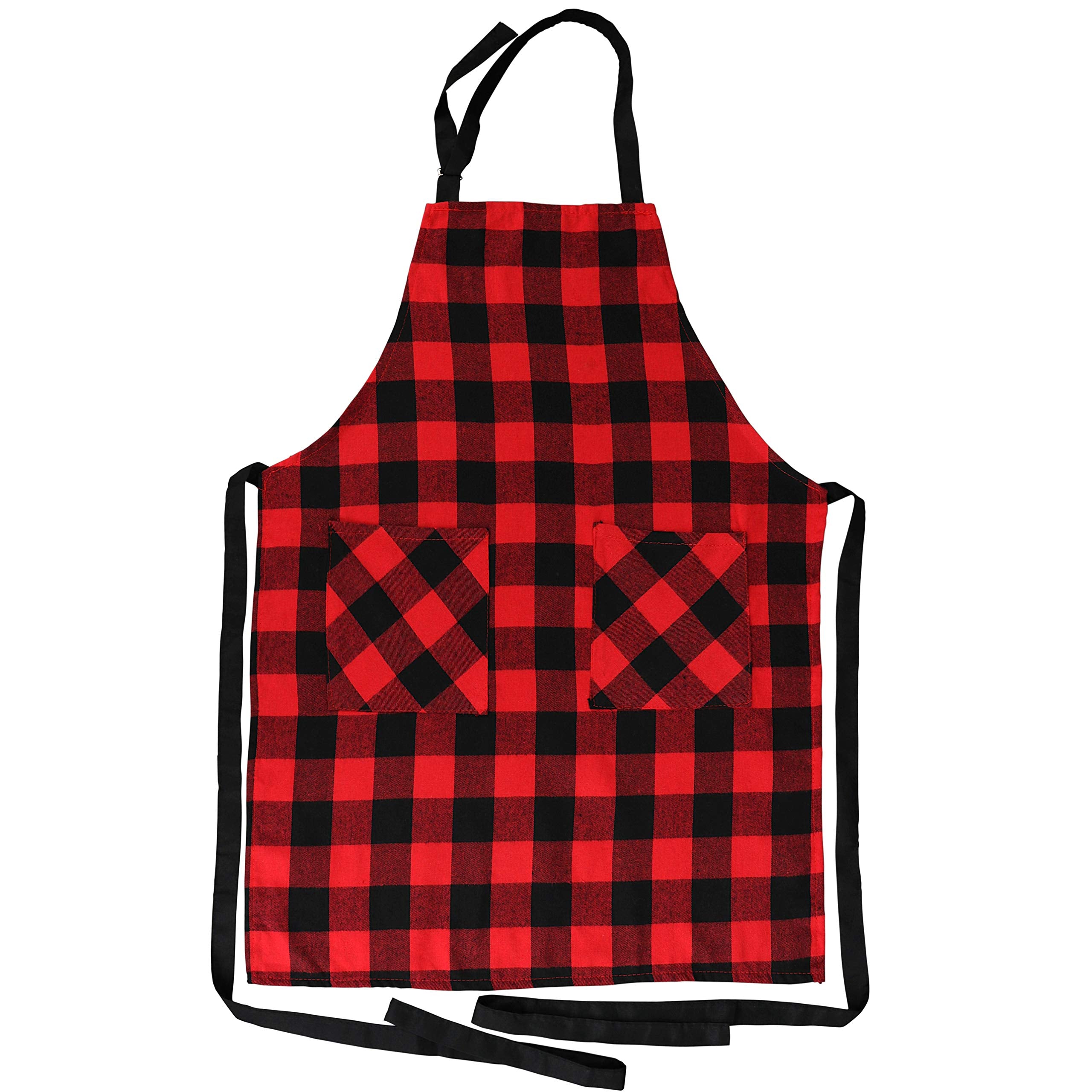 Iconikal Bib Painting Apron With 2 Pockets For Men & Women, Red Buffalo Plaid