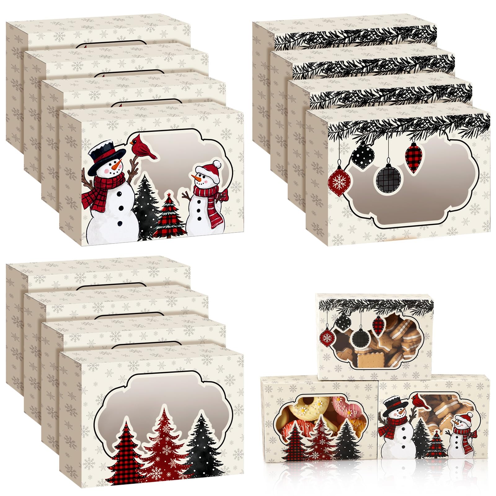 Eaasty 24 Pcs Christmas Cookie Boxes with Window Bulk 8.27 x 5.91 x 2.76 Inches Neutral Xmas Treat Boxes Bakery Gift for Holiday