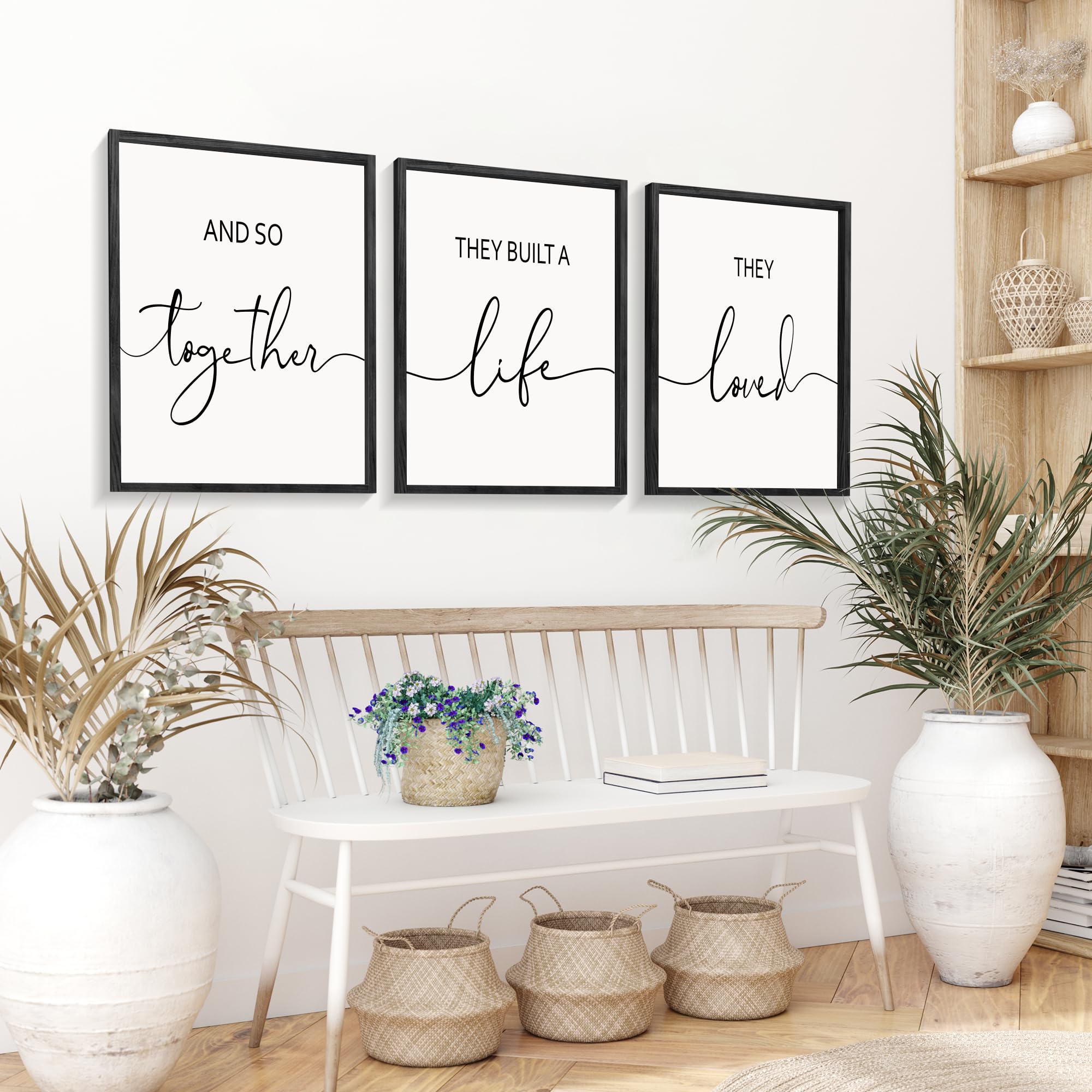 Houmury Framed Set of 3 And So Together They Built A Life They Loved Above Bed Wall Decor Wall Art for Farmhouse Home Bedroom Ki